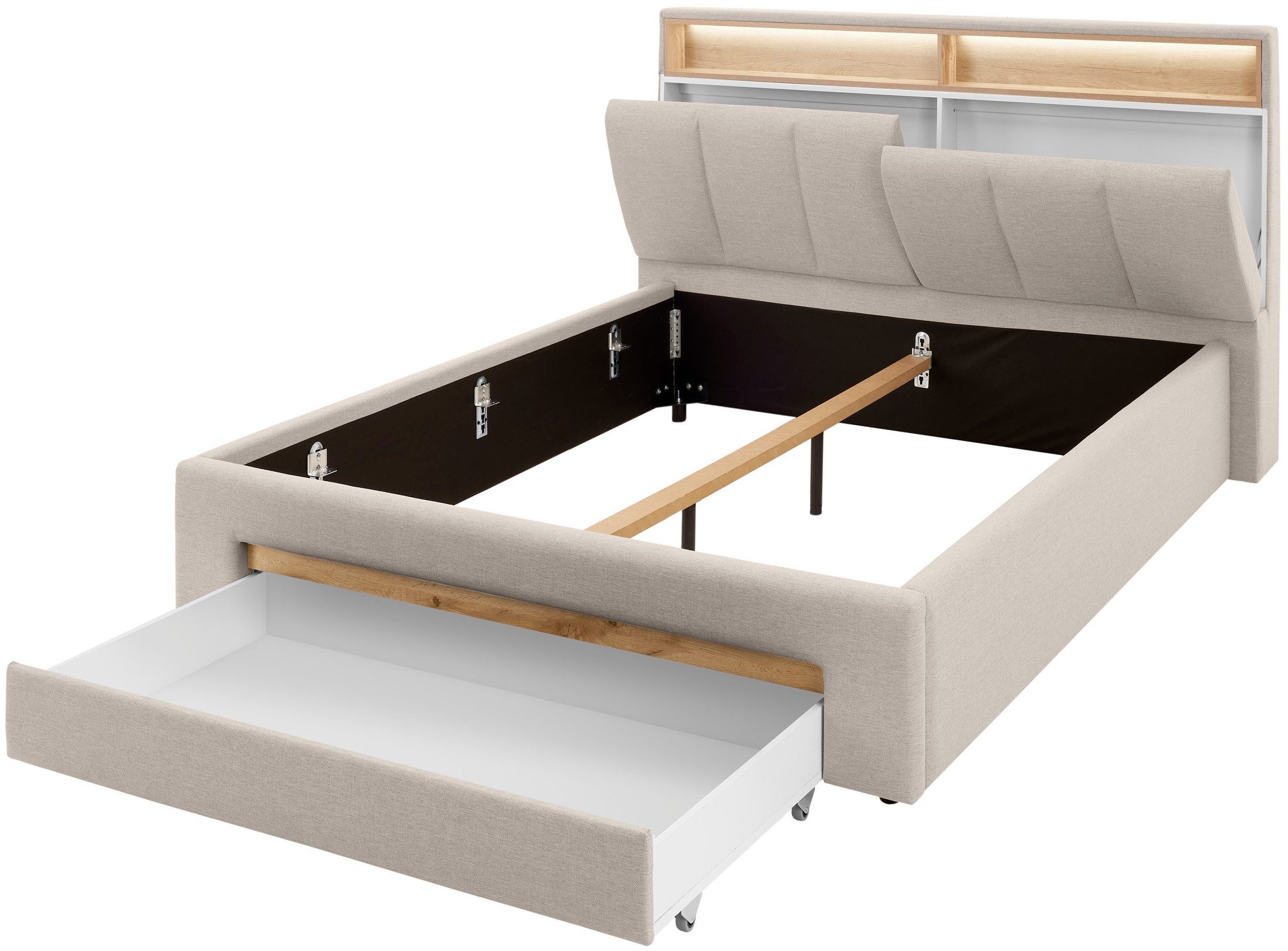 INOSIGN Gestoffeerd bed CiTY/GiRON,, gepolsterd opbergbed, met LED-verlichting Bedkisten met hondenbed of als opbergruimte, opklapbare hoofdeinden