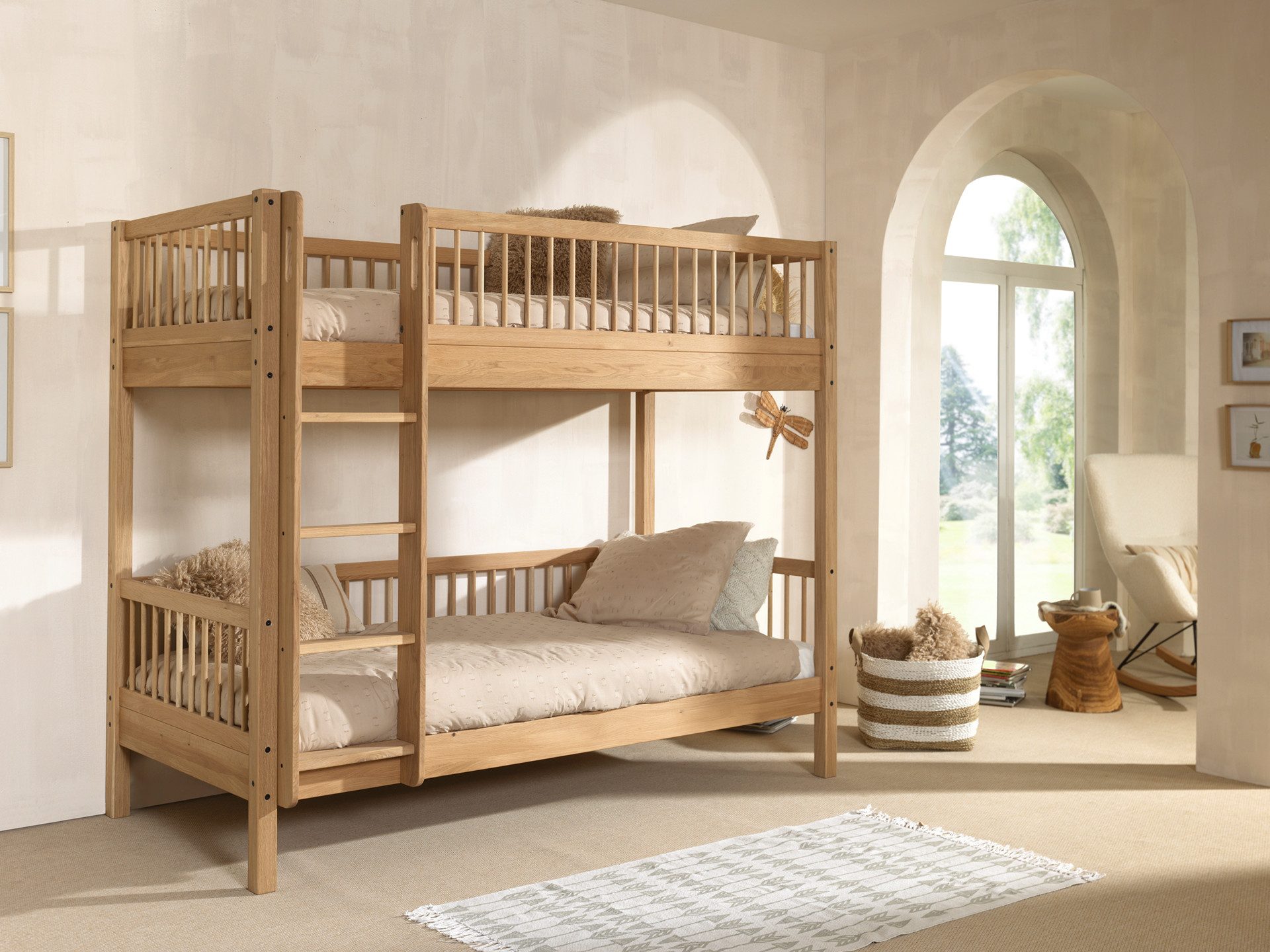 Home affaire Stapelbed Forrest, Eiche massiv, Made in Europe, langlebige Qualität in geolied eiken, 2 ligopp., m. ladder en rolbodem, met of zonder onderbedlade