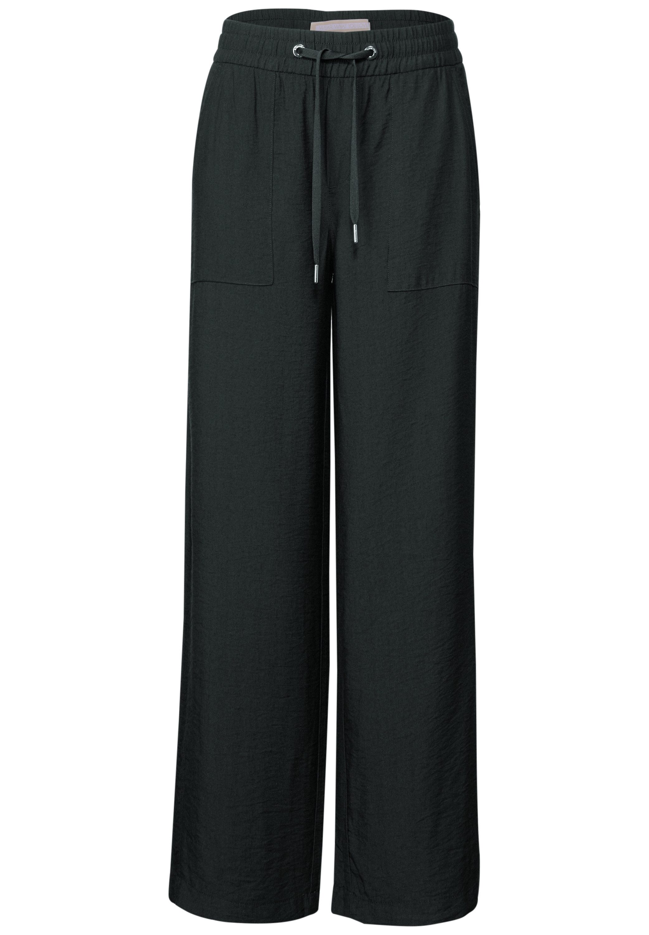 STREET ONE Stoffen broek wijdere pijp, met koord en elastische tailleband