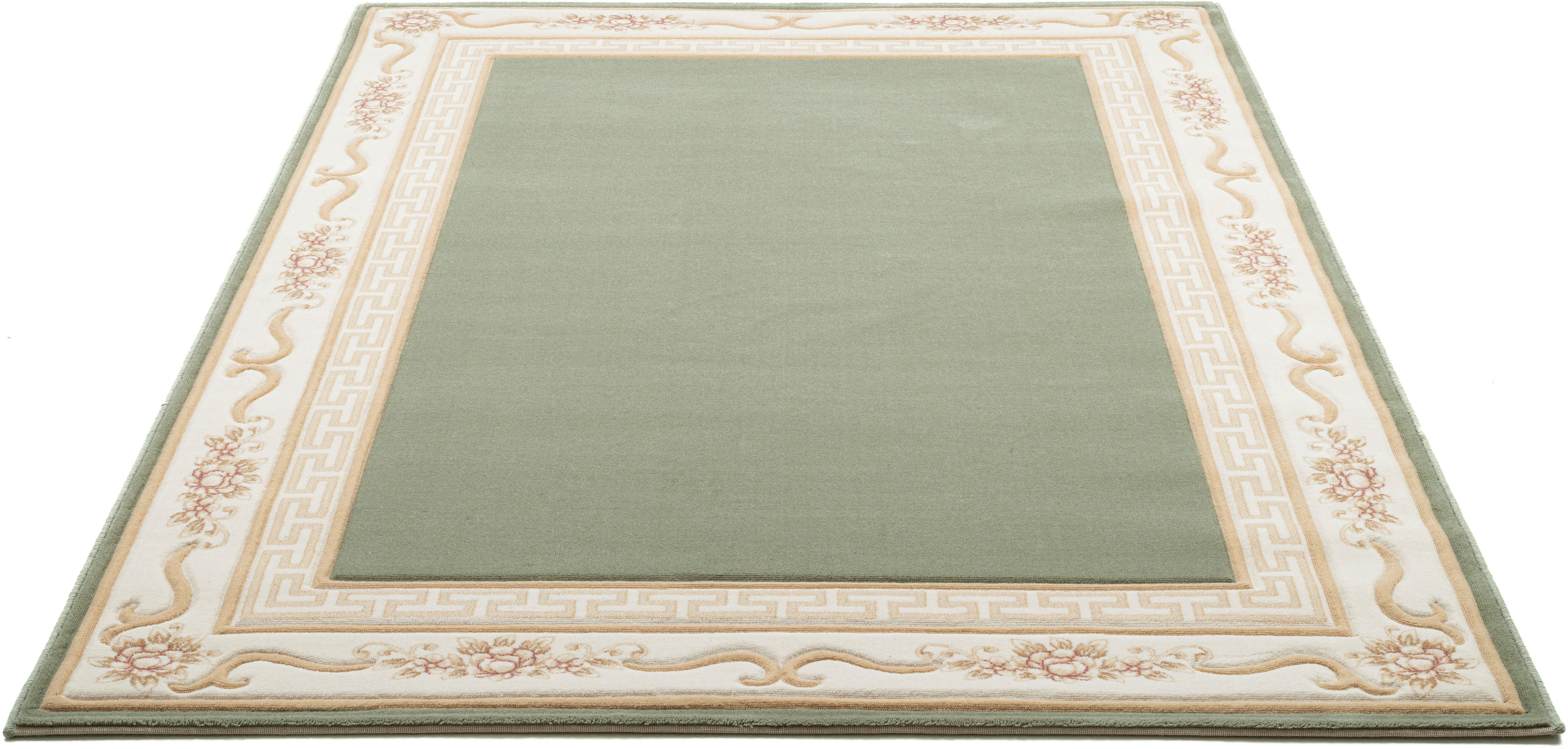 THEKO Wollen kleed Pelinia 7745 Kortpolig, effen kleuren, met bies, 100% wol wollen vloerkleden maat 60 cm x 110 cm x 12 mm groen