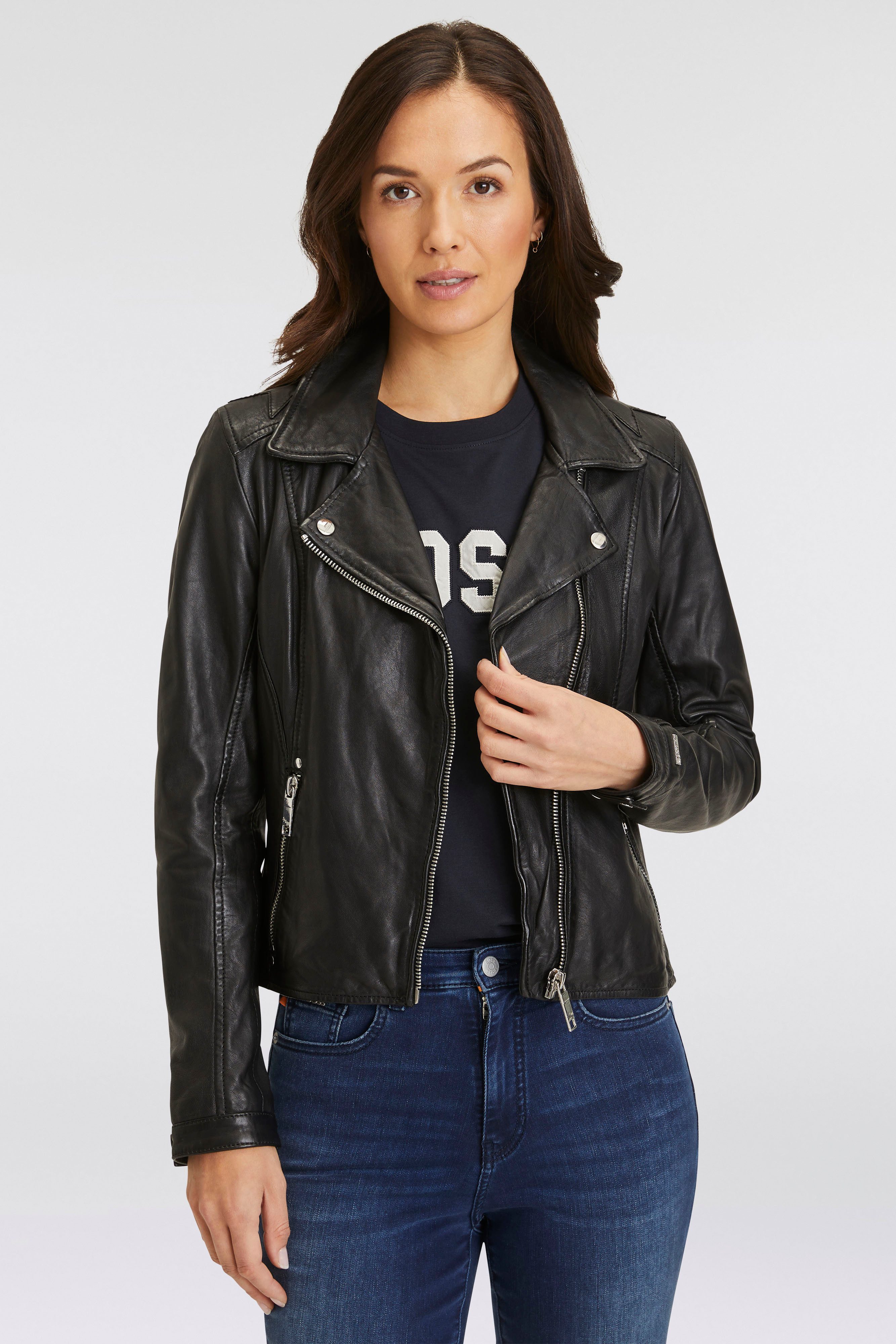 NU 20% KORTING: Maze Leren jack in biker-look en inzetten achter