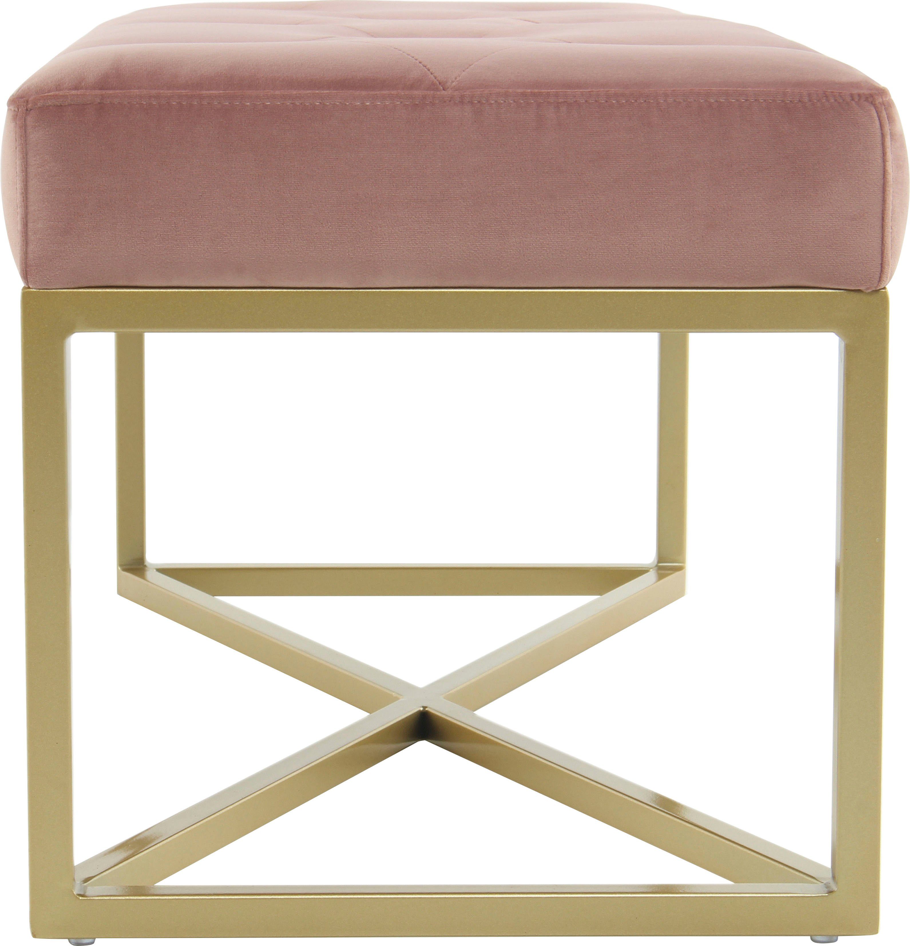 Kayoom Hockerbank Cameron 125, glamoureus ontwerp, glanzende metalen voeten, in fluweel-look comfortabel, elegant, met decoratieve knopen, goudkleur-gecoat ijzeren frame (1 stuk)