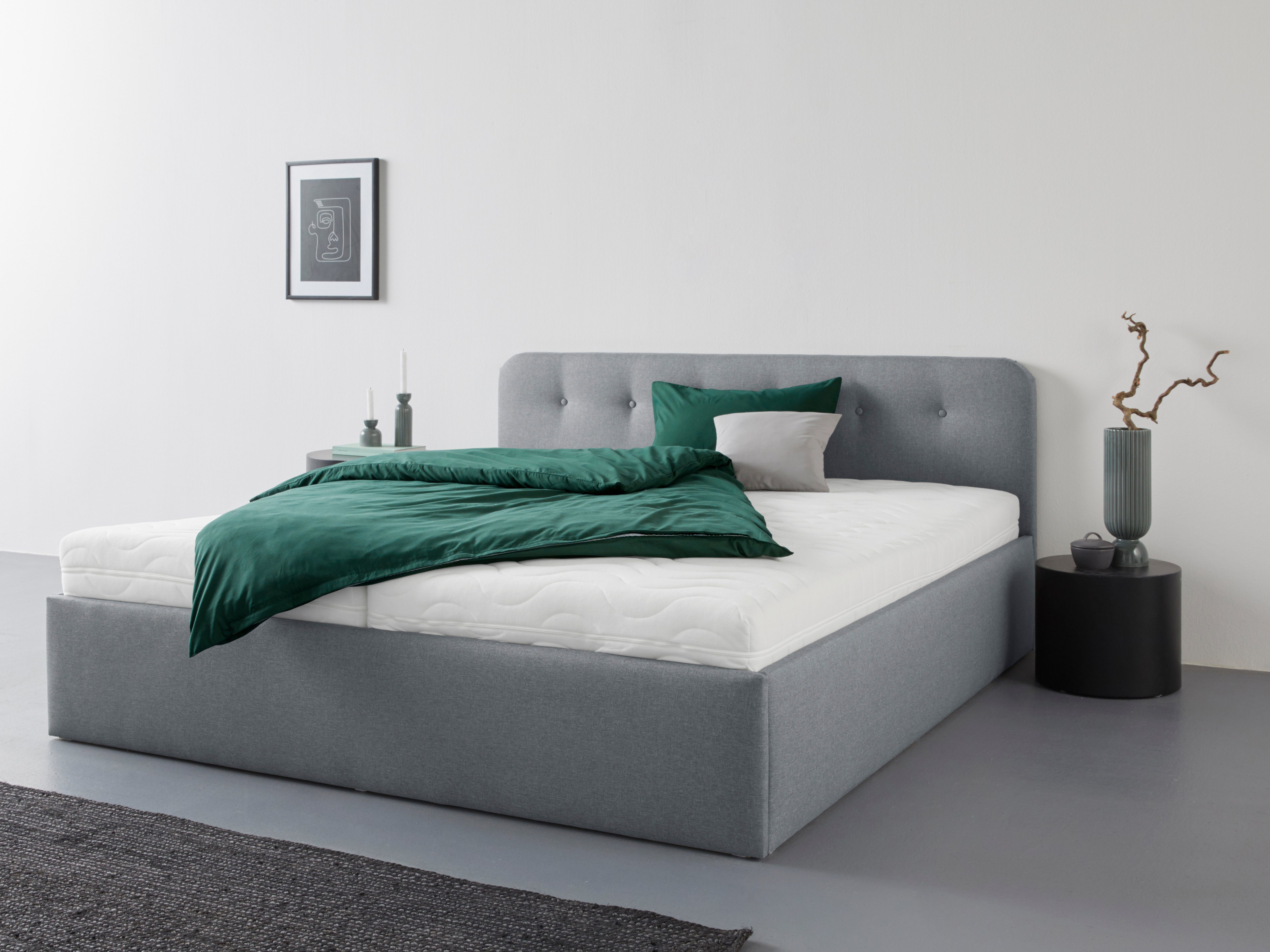 Westfalia Polsterbetten Gestoffeerd bed Rostock ook verkrijgbaar met extra opbergruimte en verstelbare hoofdsteunen bedden maat 210 cm x 33 cm grijs