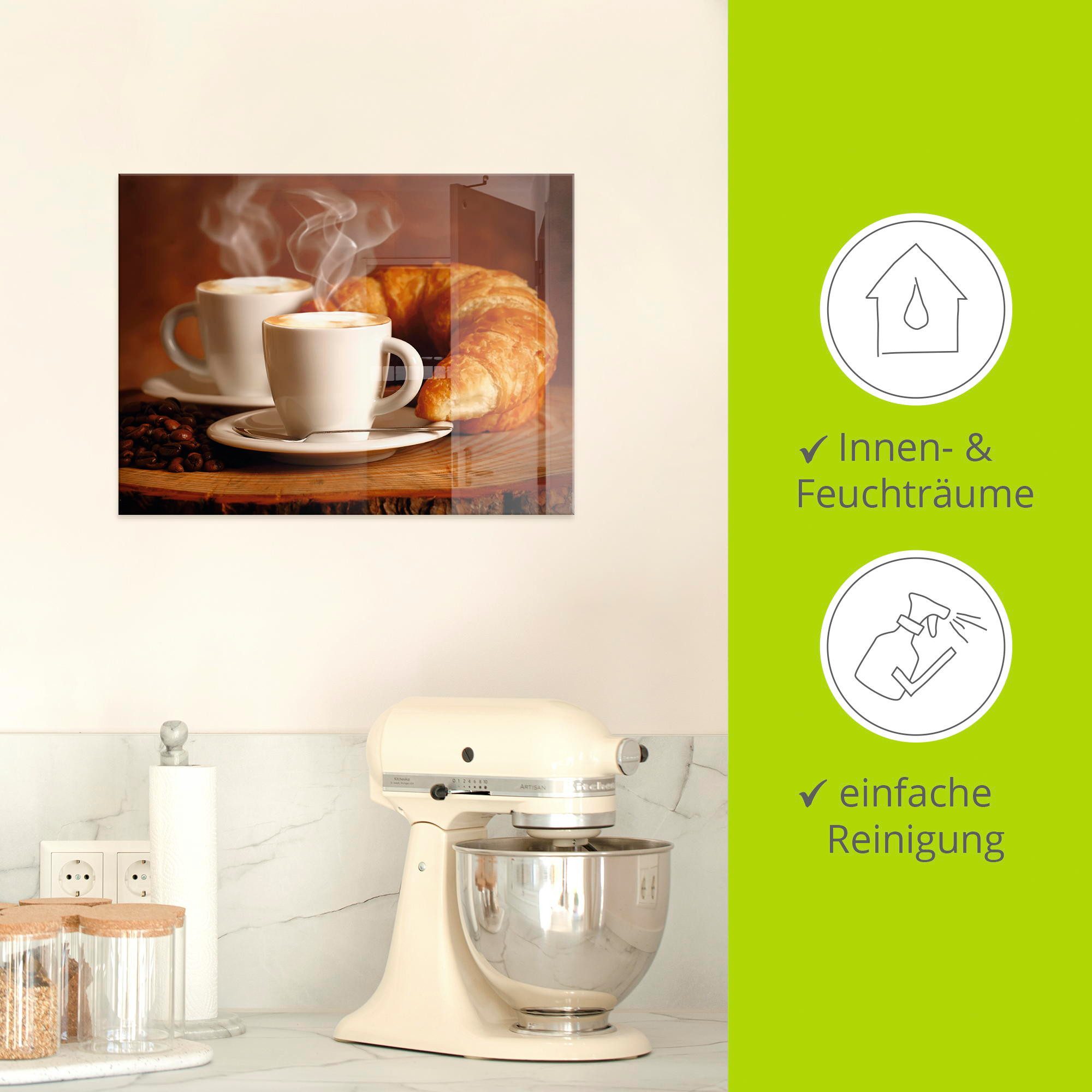 Artland Print op glas Stomende cappuccino en croissant