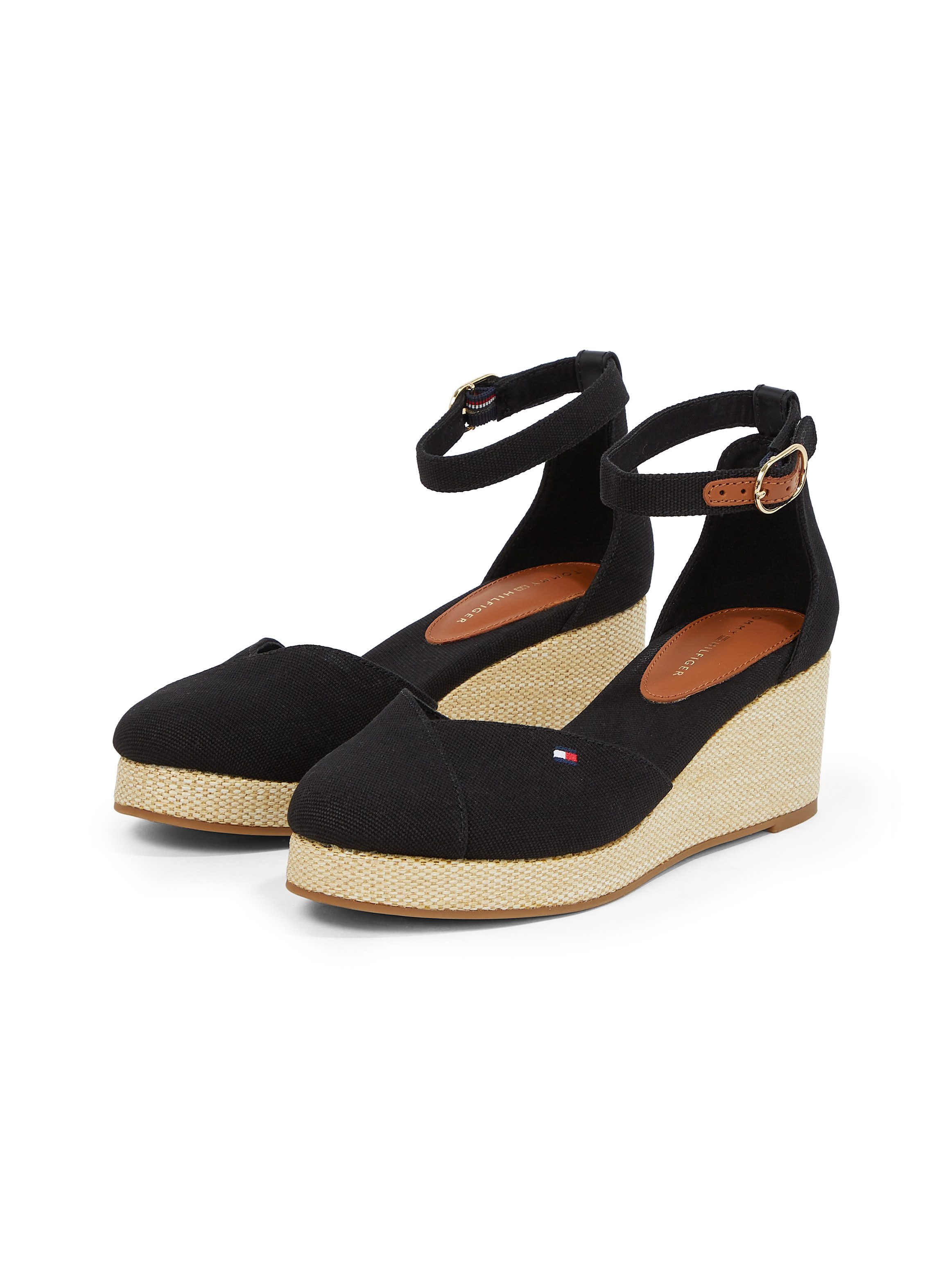 Tommy Hilfiger Sleehaksandaaltjes FLAG CLOSED TOE MID WEDGE ESPAD , bandjesandaal, zomerschoen met verstelbare gesp