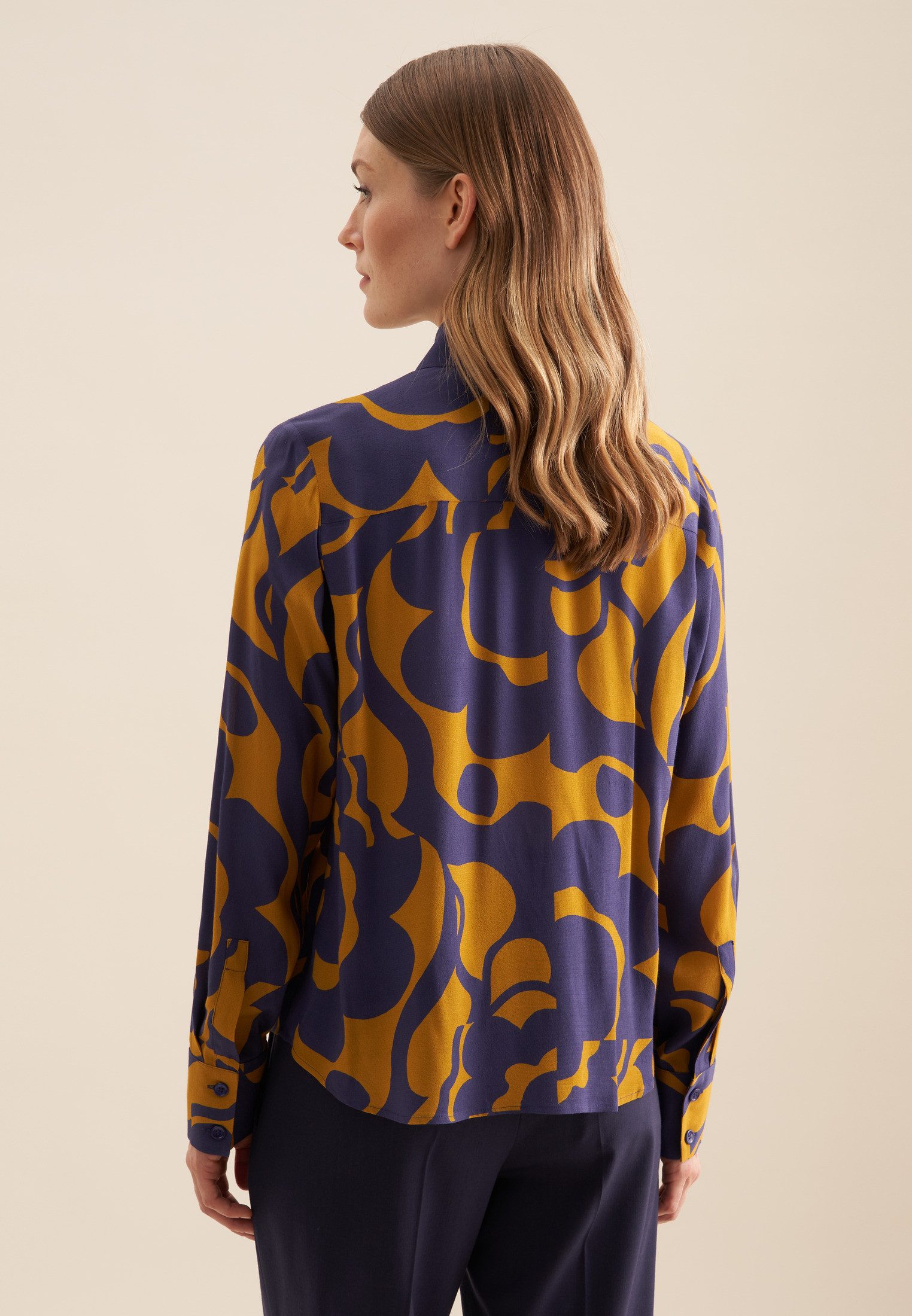 seidensticker Overhemdblouse Zwarte roos Lange mouwen kraag geometrische motieven