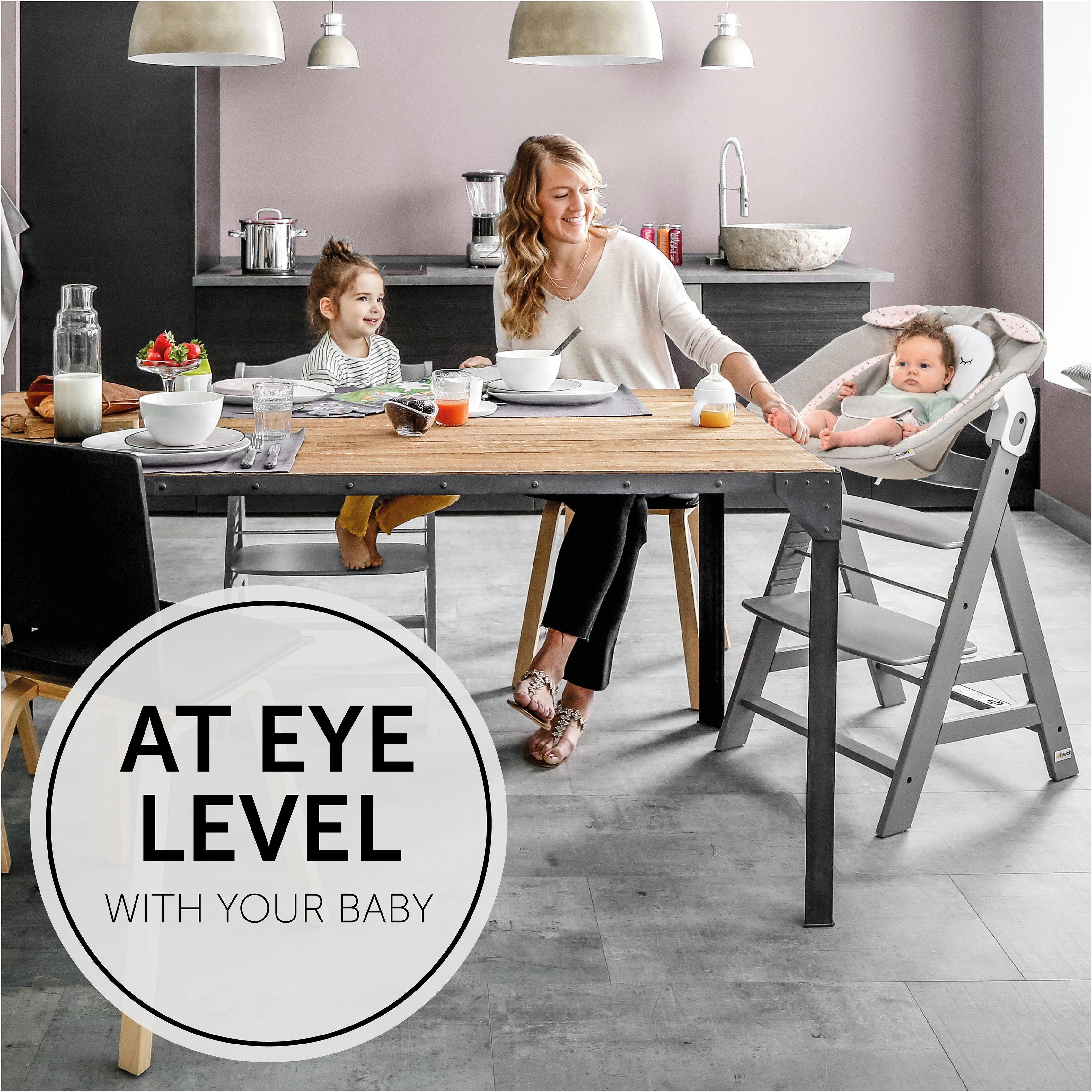 Hauck Opzet voor de kinderstoel Alpha Bouncer 2in1 Wippenopzetstuk, Poeder Konijn beige Bloem met wipframe, voor pasgeborenen, passend voor alpha+ houten kinderstoel