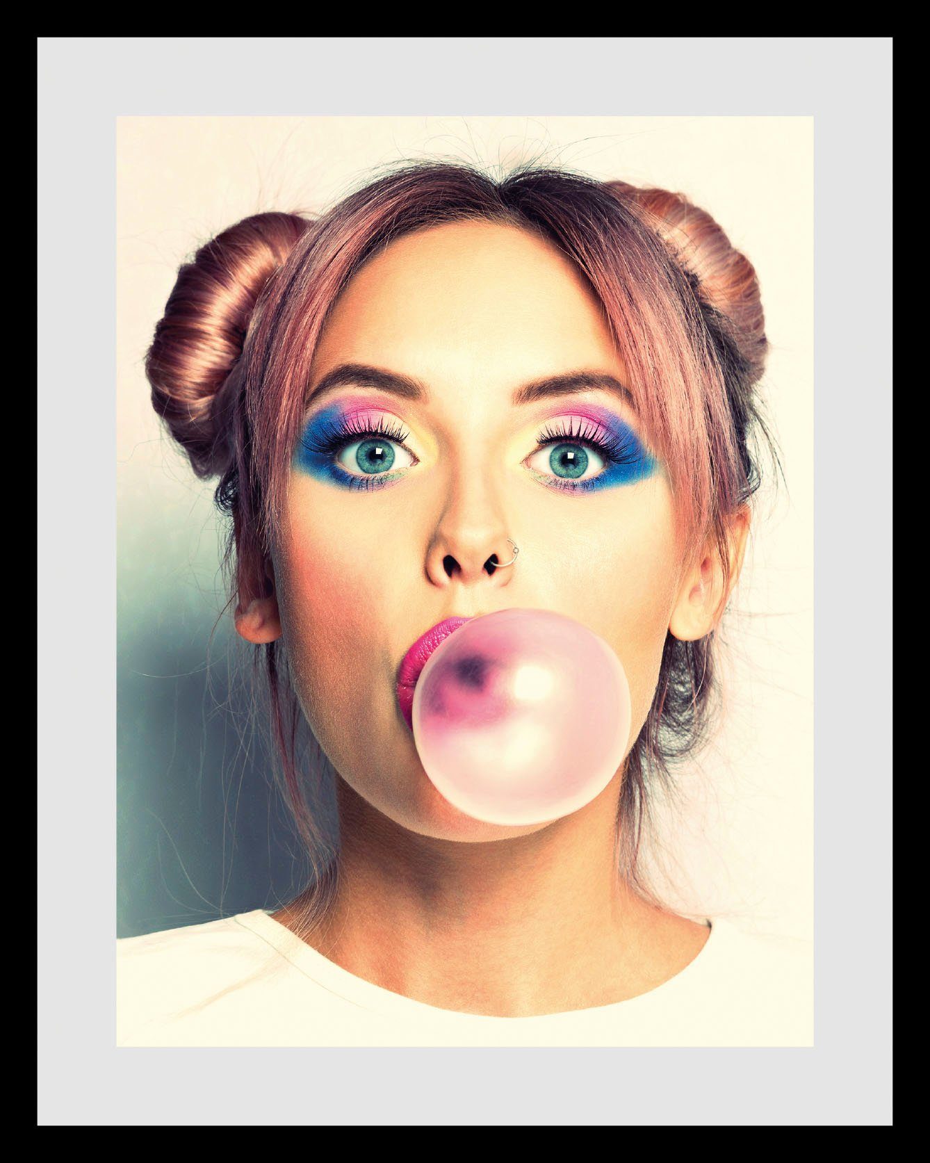 queence Wanddecoratie Bubblegum HD premium posterdruk incl. houten lijst (1 stuk)
