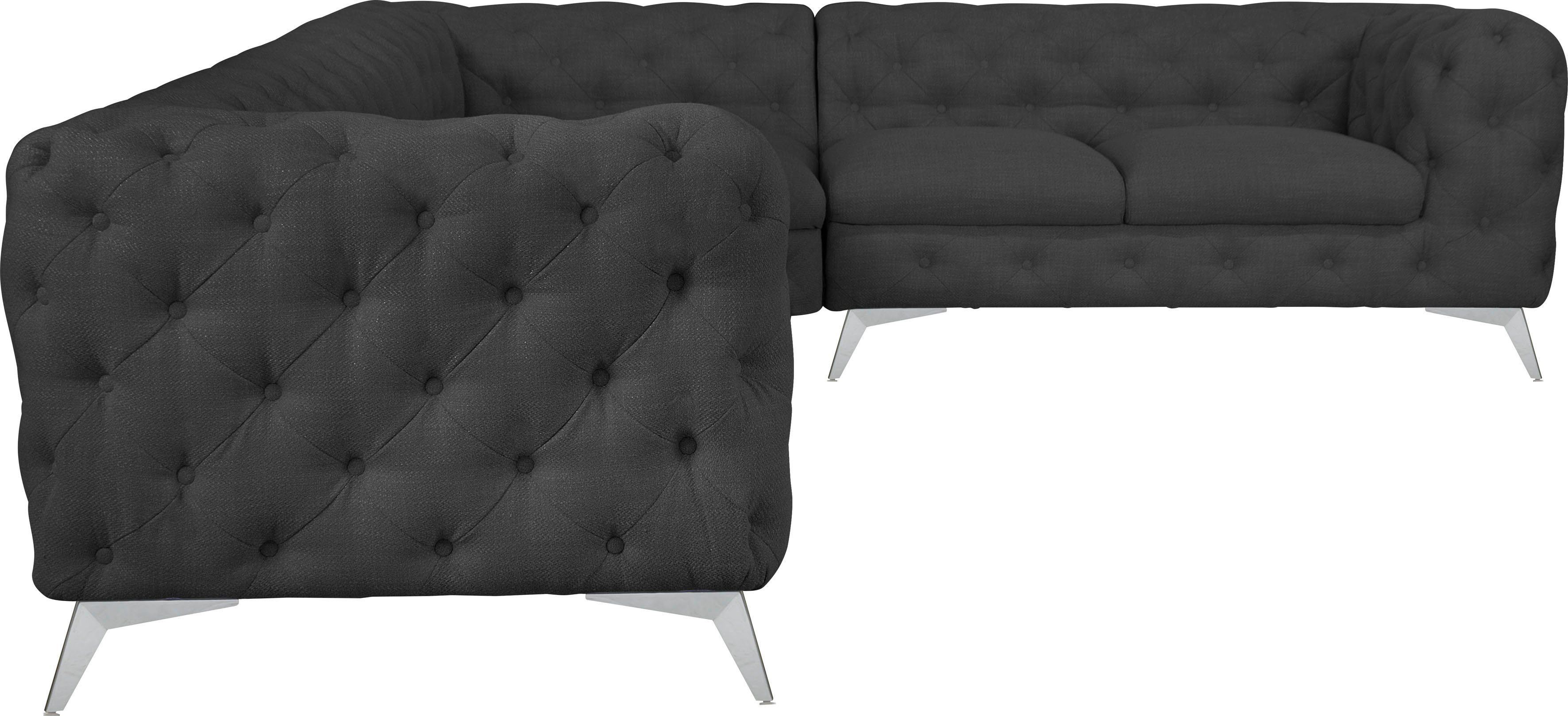 Leonique Chesterfield-bank Glynis L-vorm luxueuze capitonnage, moderne chesterfield look, kleur van de poten ter keuze