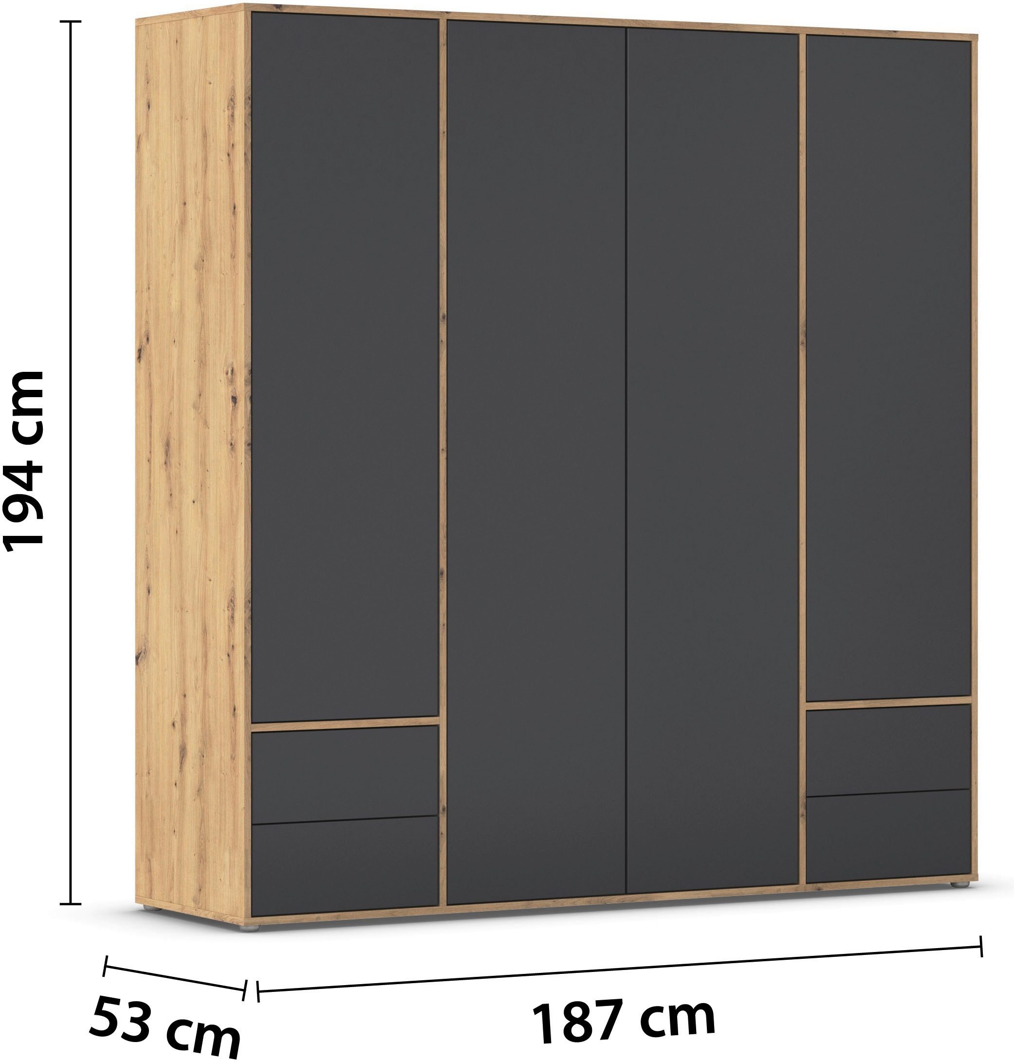 rauch Draaideurkast Kledingkast Kast Garderobe Wasmand NABILA veel Opbergruimte met 2 lades en push-to-open functie topseller made in germany