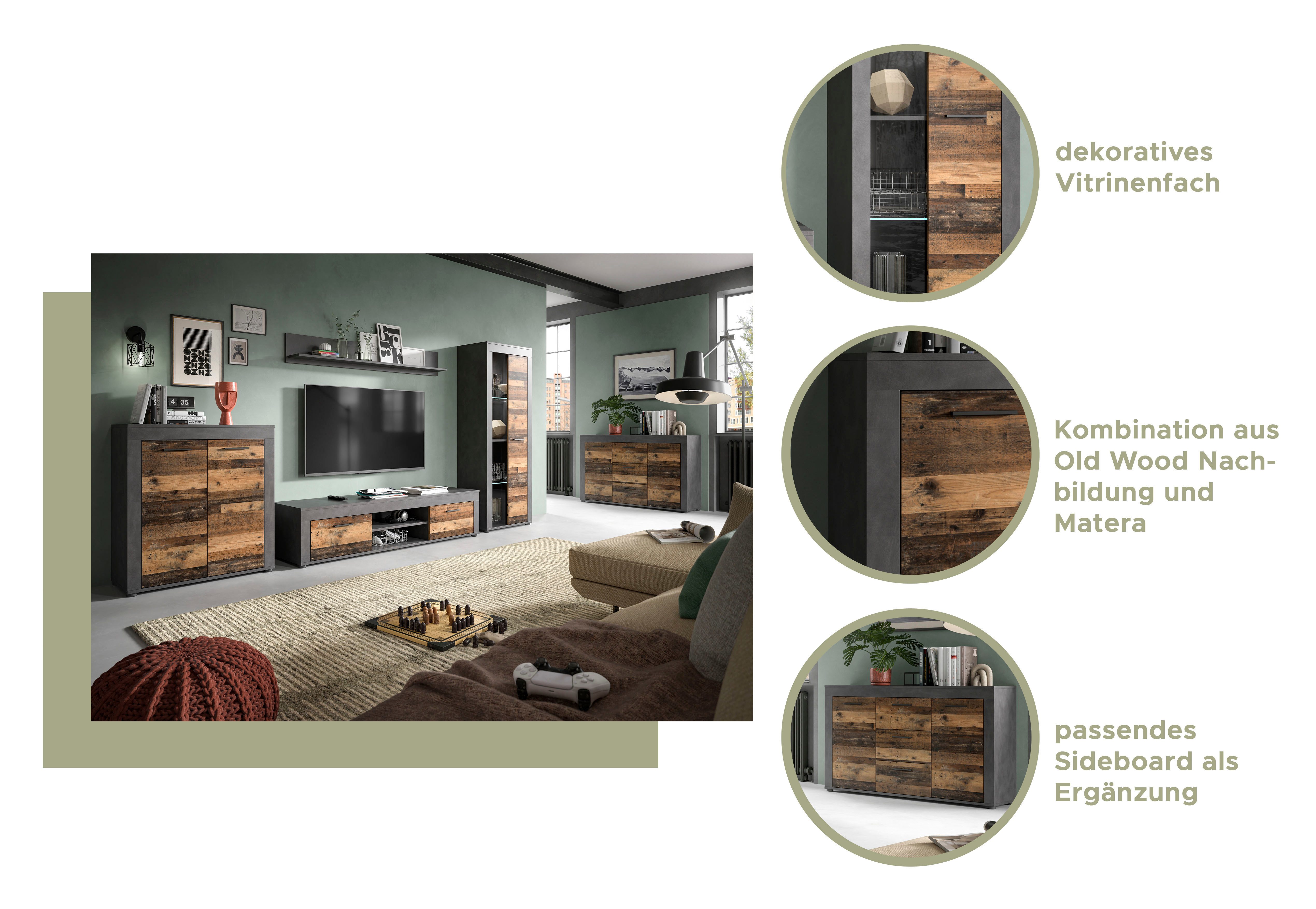 INOSIGN Vitrinekast Aosta, breedte 60 cm, staand of hangend, in verschillende kleuren Deurafdichting verwisselbaar, 1 glazen inlegvloer, hangvitrine, staande vitrine