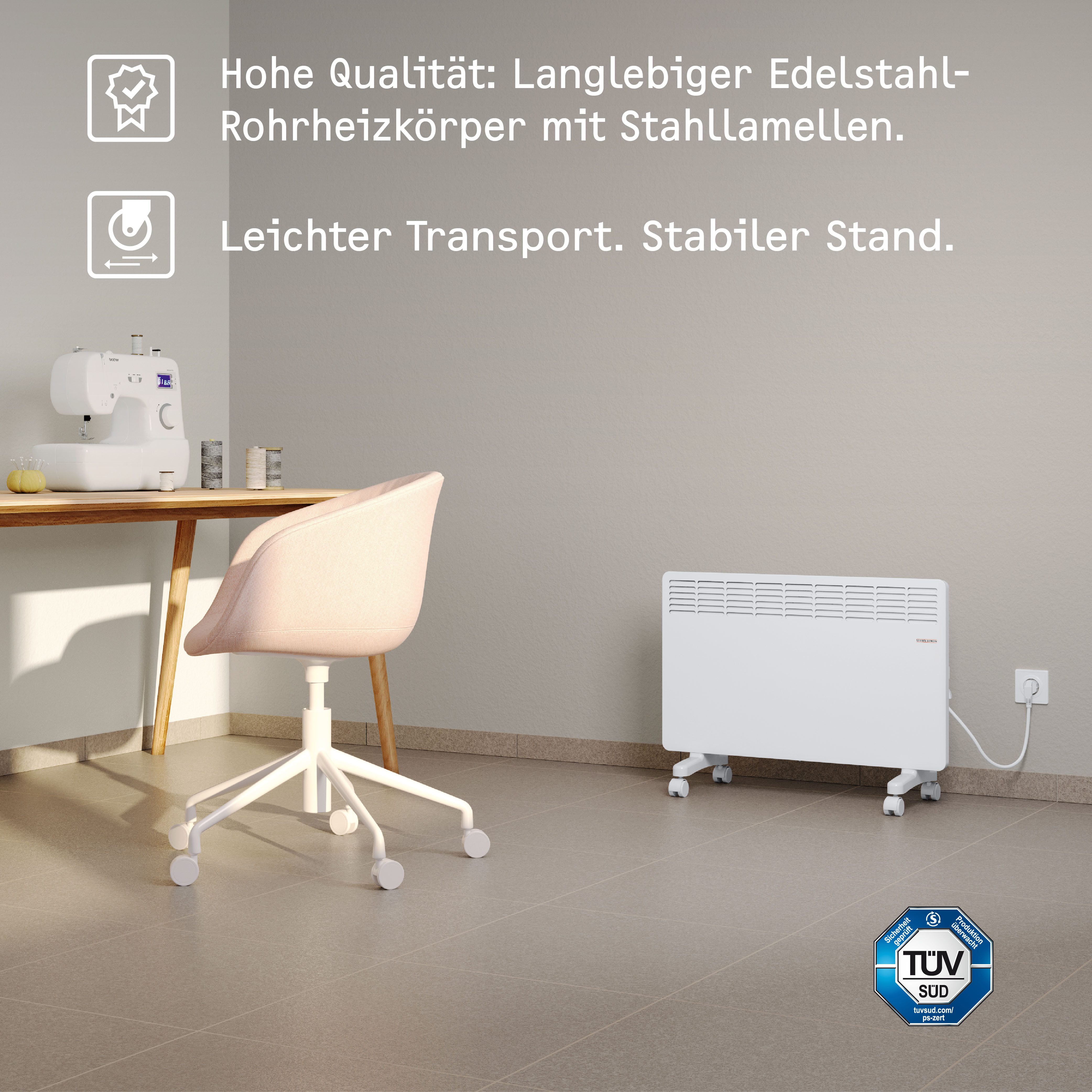 Stiebel-Eltron Convectorkachel "EG-50-TR2-PM", verwarmingsventilator energiezuinig, 2 kW Convector verwarming met eenvoudige regeling, 2 kW, energiezuinig, wielen