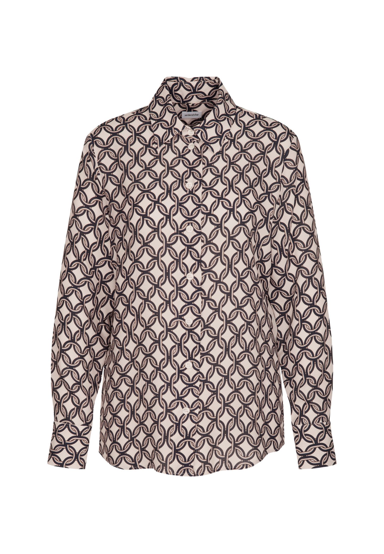 seidensticker Overhemdblouse Zwarte roos Lange mouwen kraag print