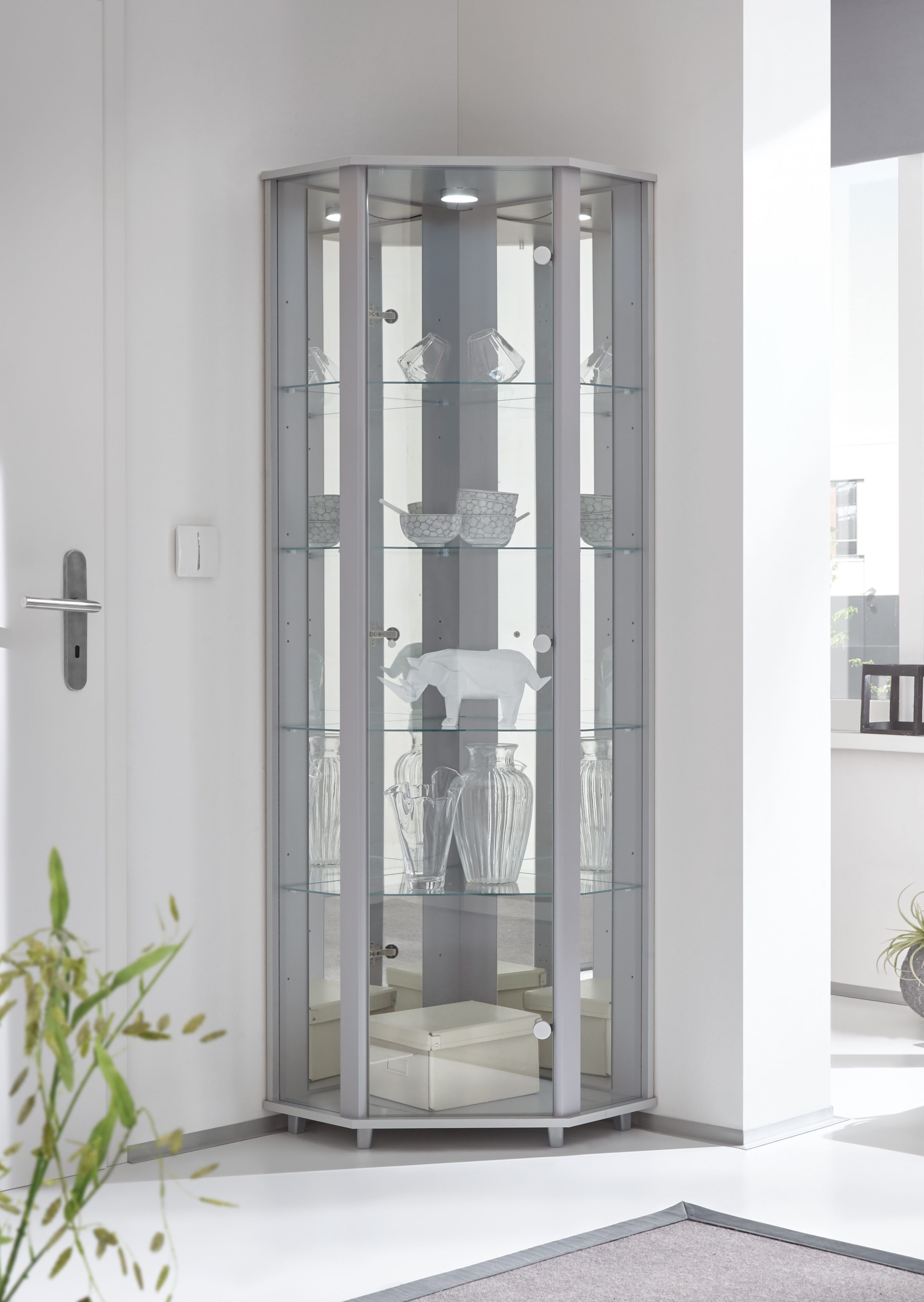 fif möbel Hoekvitrinekast TRIO hoogte ca. 172 cm, incl. verlichting Hoekvitrine/Glasvitrine 1x Glazen deur, perfect voor verzamelaars, verzamelvitrine