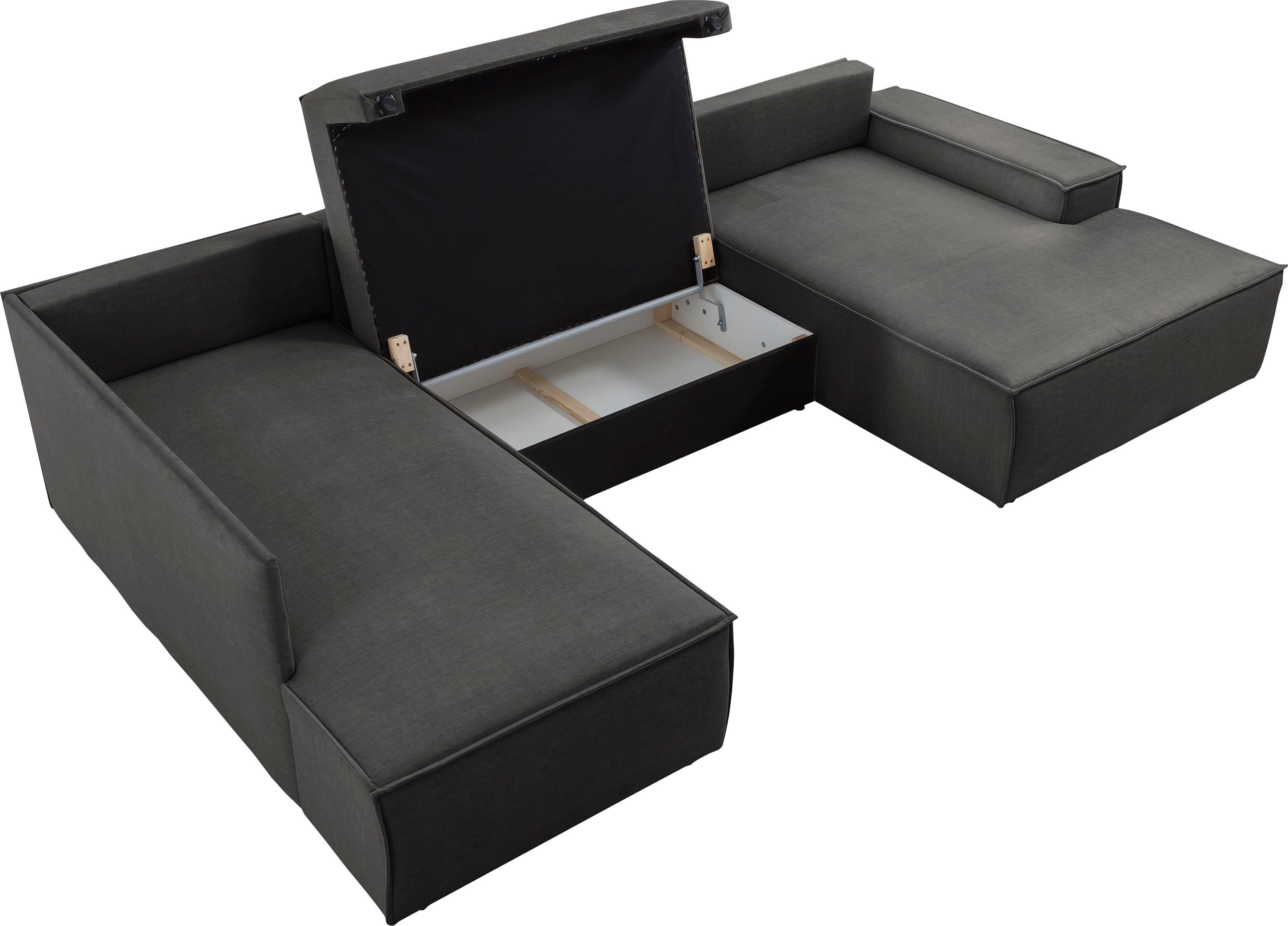 Home affaire Zithoek SHERWOOD 329 cm, U-vorm, slaapbank, Slaapfunctie met bedkist (194x139 cm), cord, vintage, fluweel