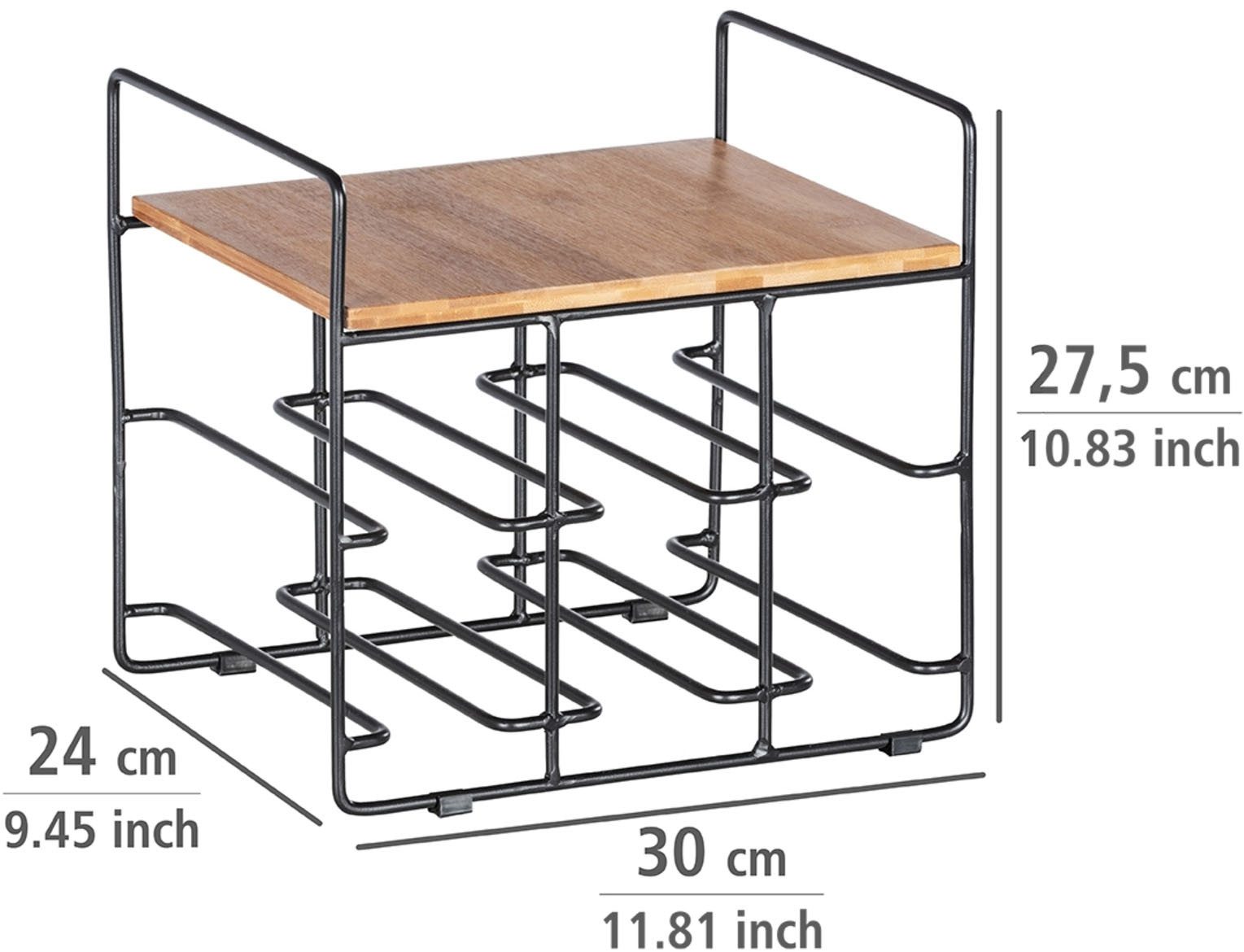 WENKO Wijnflessenhouder Model Loft Flessenrek voor 6 flessen met plank, metaal en bamboe