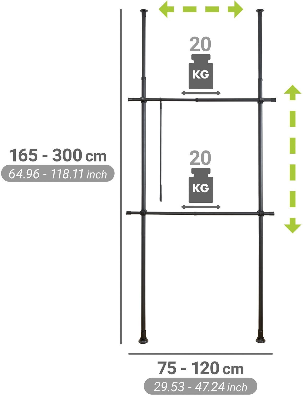 WENKO Telescooprek Model Herkules Basic verstelbare breedte 75-120 cm, h. 165-300 cm - zonder boren & schroeven