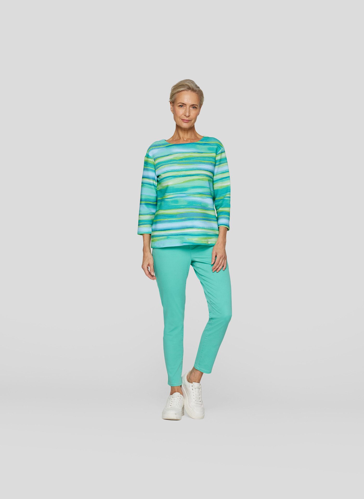 Rabe Shirt met 3/4 mouwen in gestreepte aquarel-look