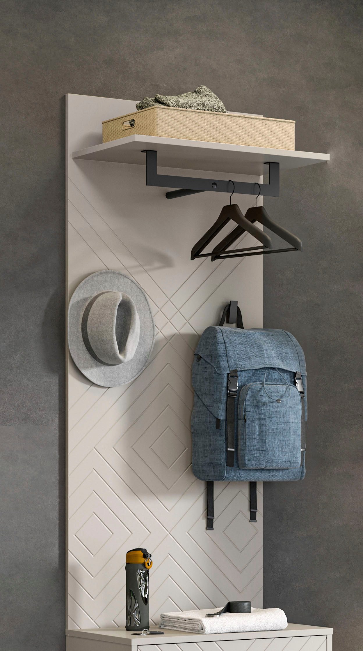 INOSIGN Kapstokpaneel Mento, Hoogte 140 cm, paneelachterwand met ornamentfrezing 2 haken & 1 kledingstang van metaal, paneel, wandpaneel, garderobe (1 stuk)