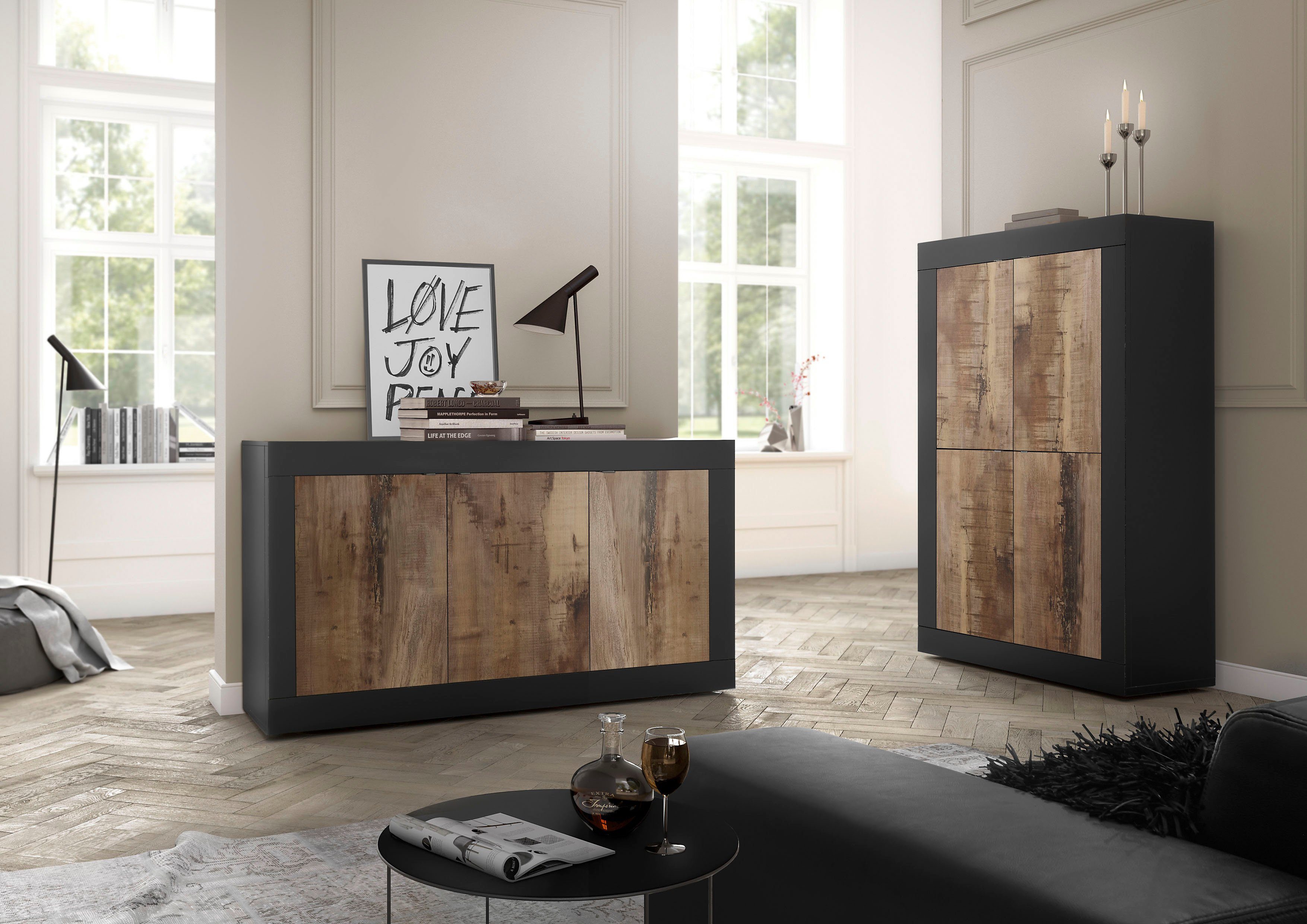 INOSIGN Dressoir Basis breedte 160 cm, commode 3 deuren, dressoir, Metalen handgreep, moderne frame-uitstraling, veel opbergruimte, kleurkeuze