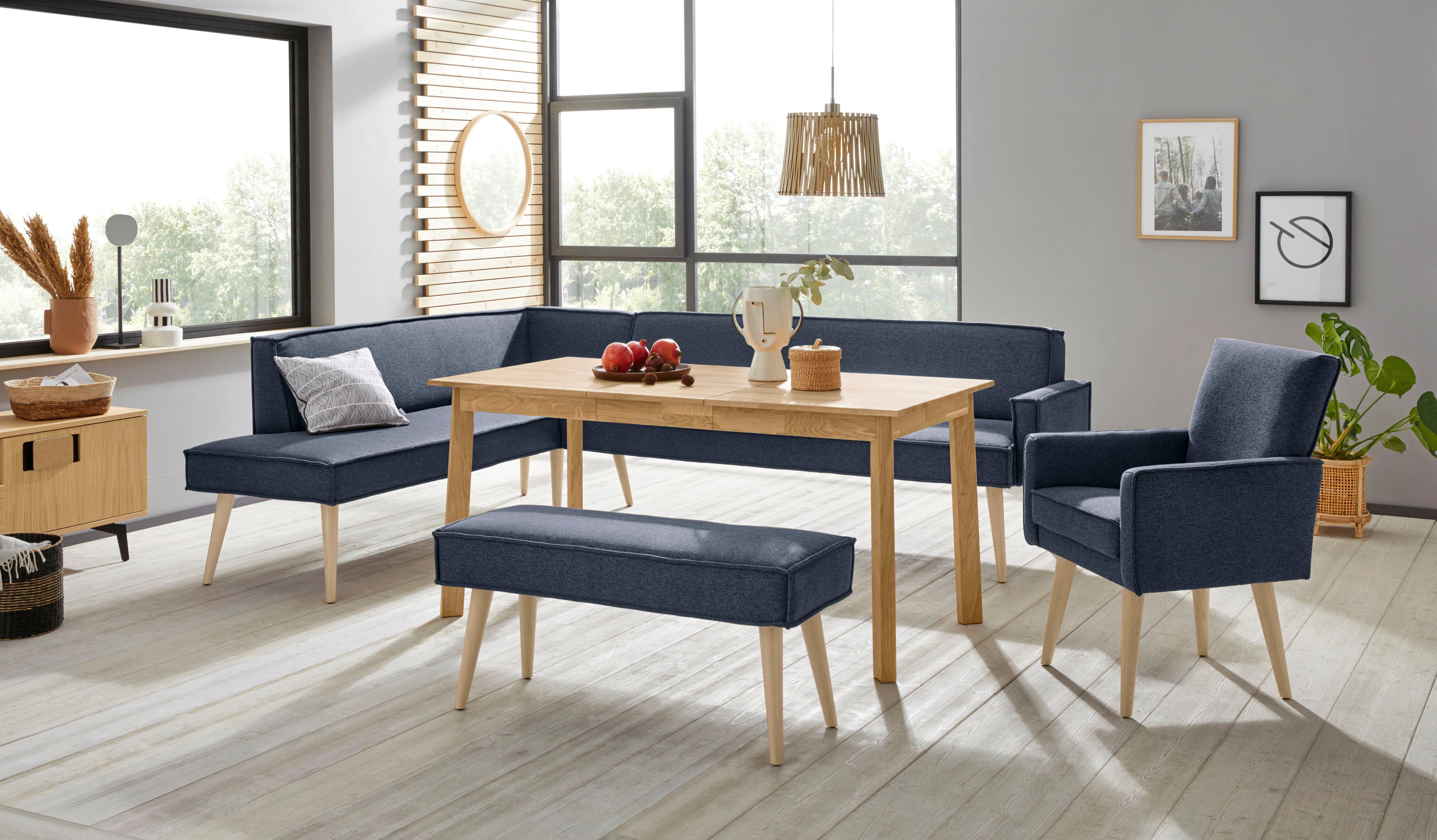exxpo - sofa fashion Hoekbank Lungo, moderne paspelnaad, comfortabel en elegant, hoge houten voet