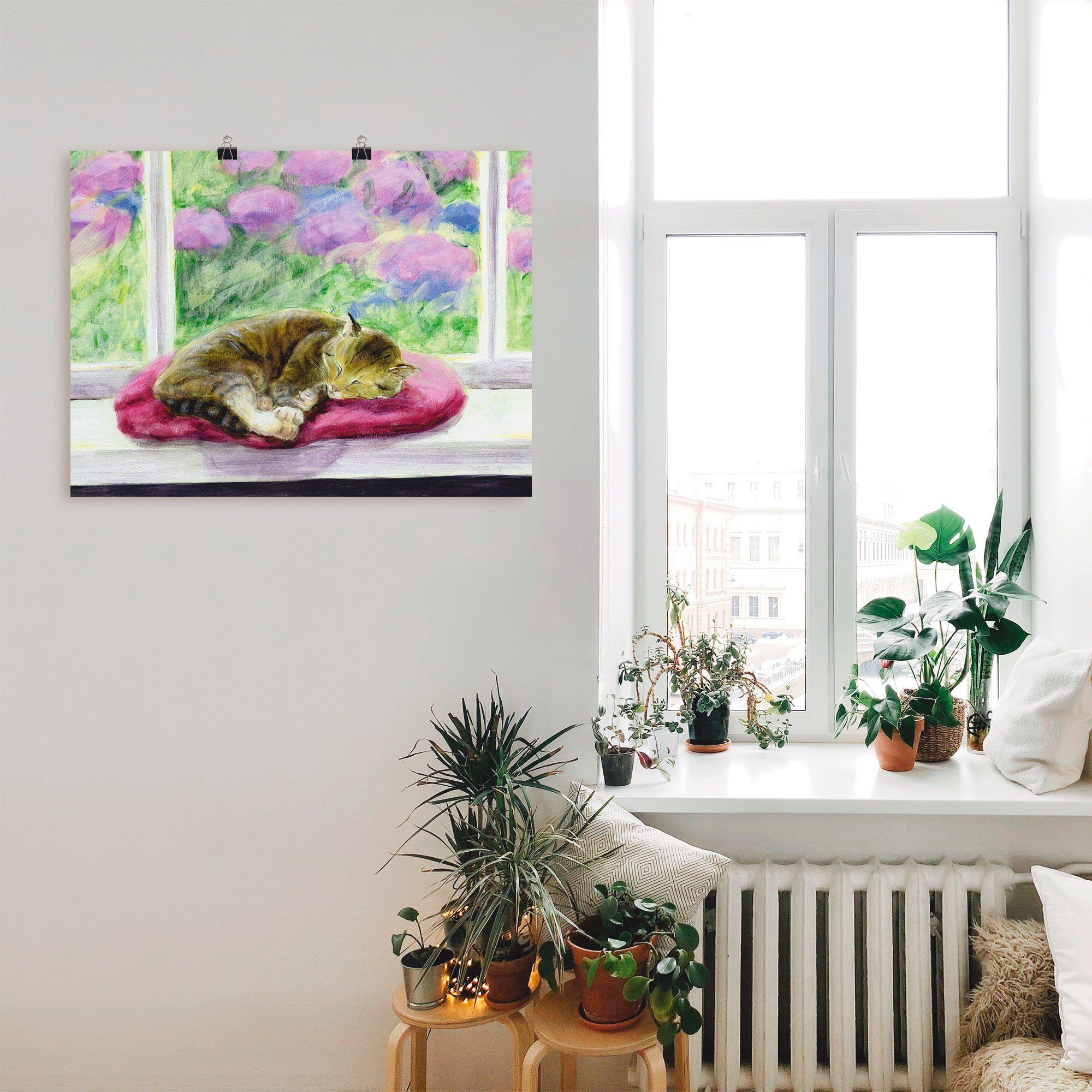 Artland Artprint Kat op vensterbank in tuin als poster, muursticker in verschillende maten