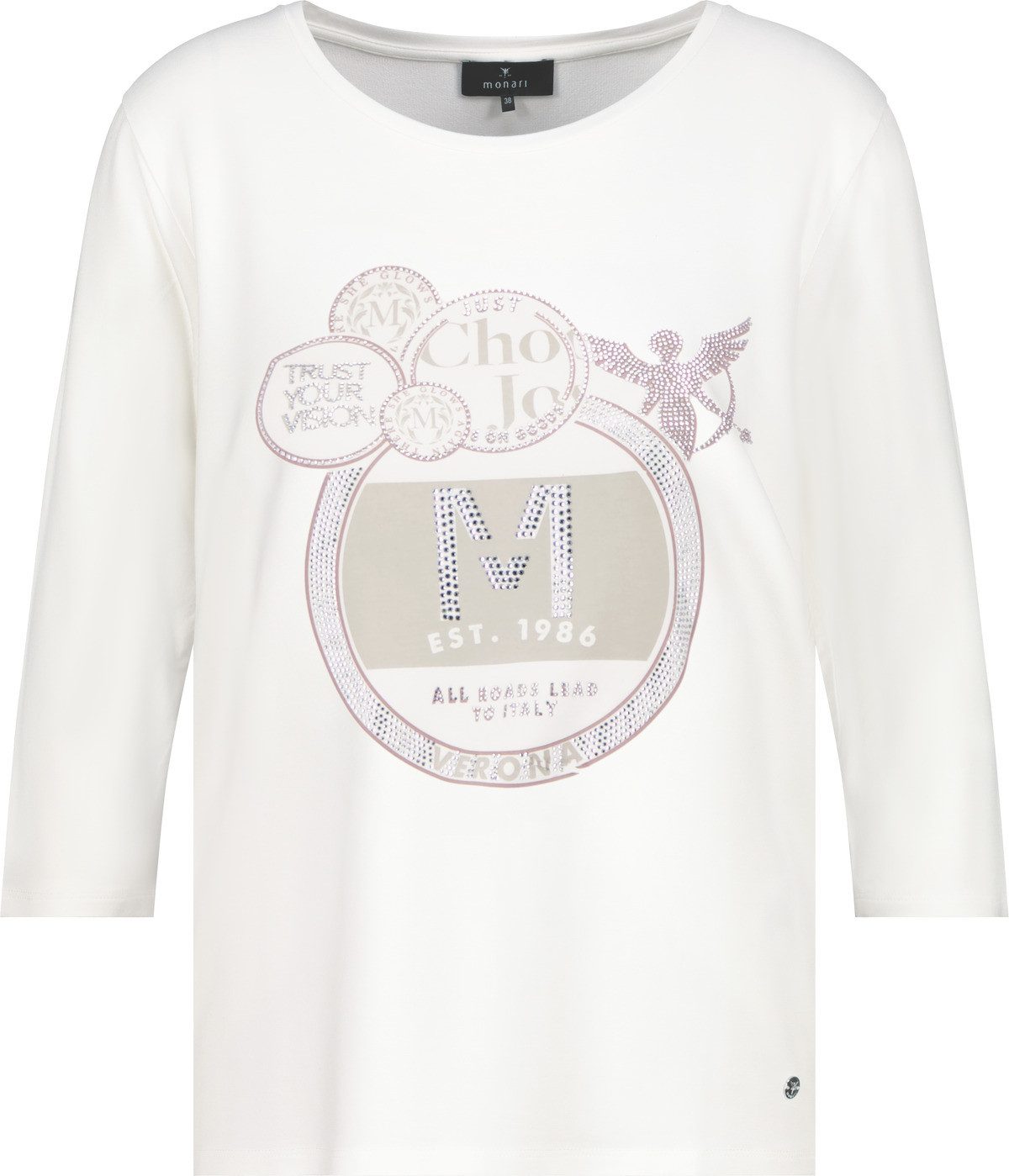 Monari Shirt met 3/4 mouwen Shirt sieraden embleem Regular fit met ronde hals