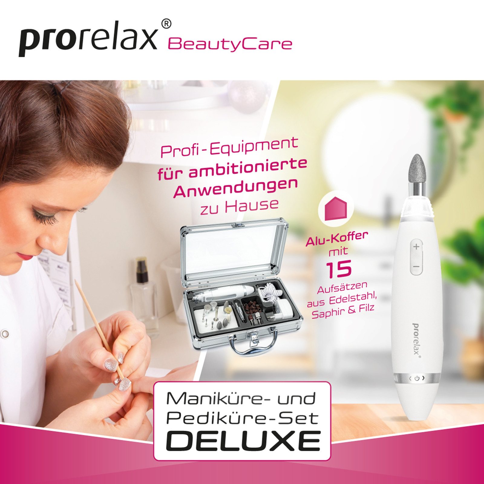 prorelax Manicure-/pedicureset 52248 Deluxe 15 opzetstukken, met aluminium koffer