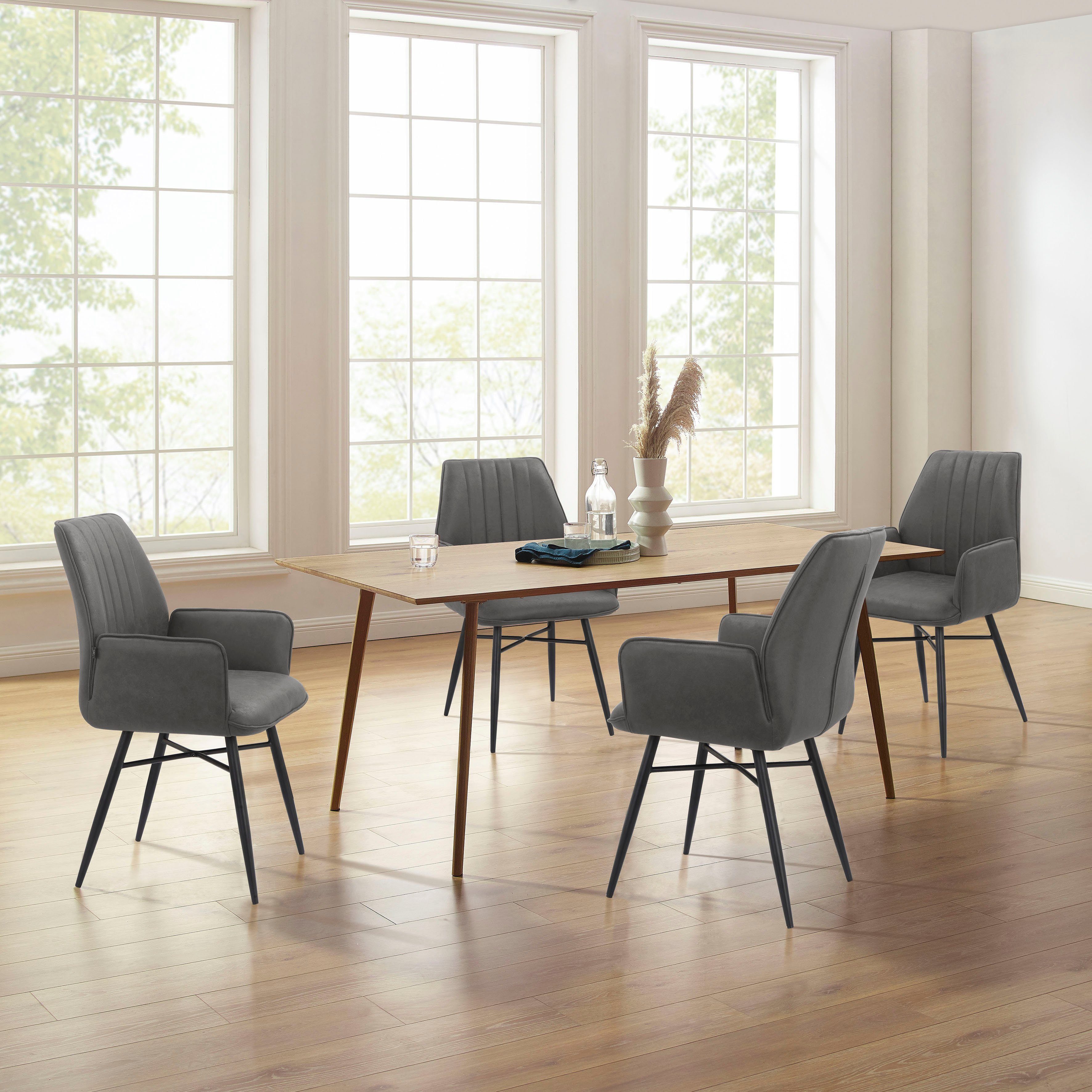 Leonique Eetkamerstoel Hrodwyn Zacht beklede zitting, met horizontale naden op de achterkant, zithoogte 52 cm (2 stuks)