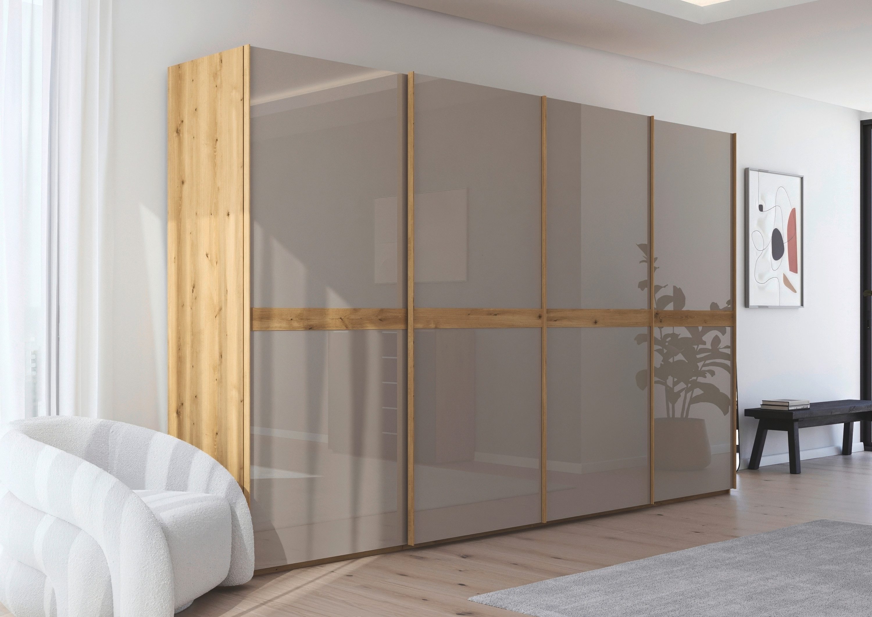 rauch Schuifdeurkast Kledingkast kast garderobe slaapkamerkast SCALE-LINE edel uiterlijk met buikband in corpuskleur met glasfront made in germany