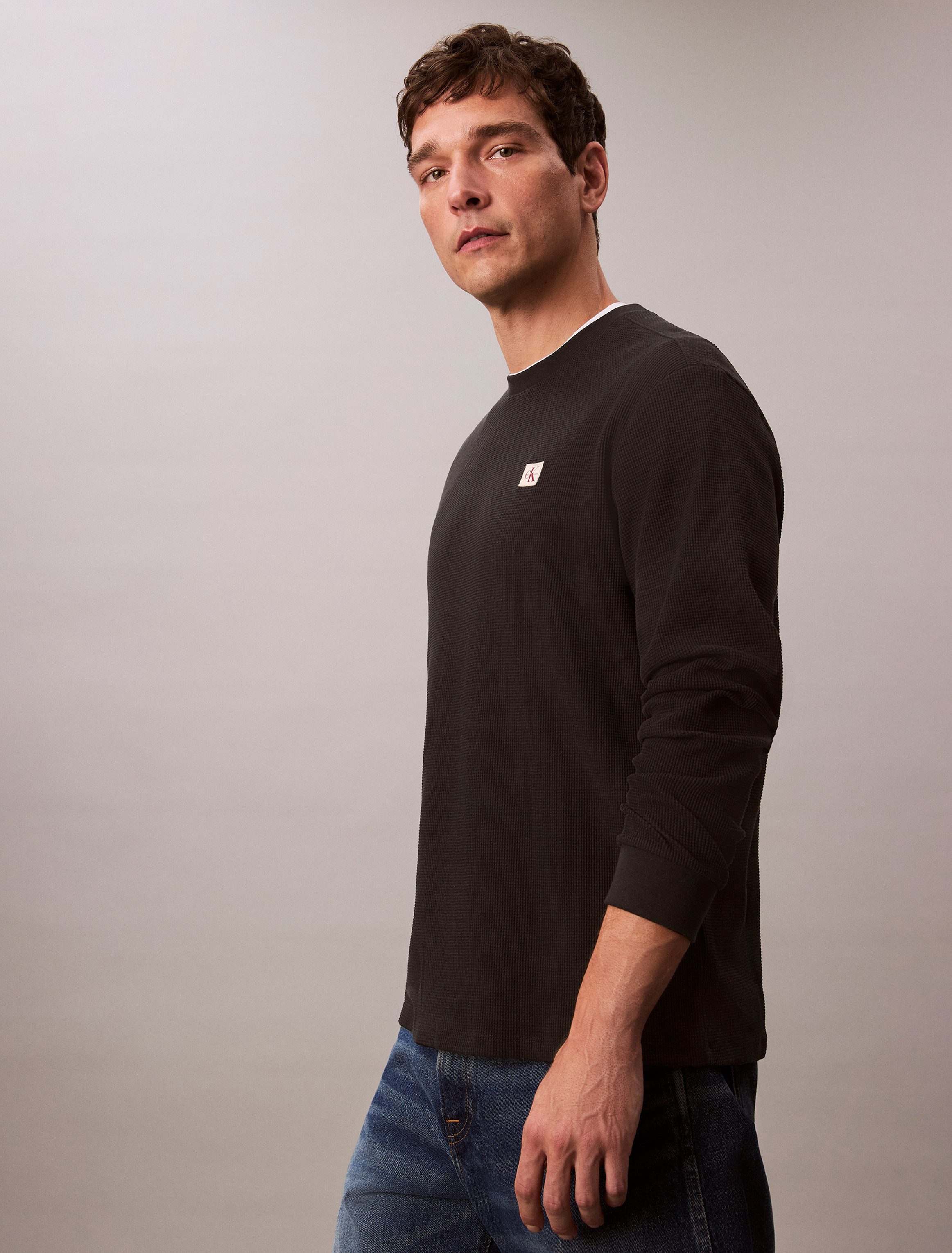 Calvin Klein Shirt met lange mouwen LS WAFFLE BADGE CREWNK TEE