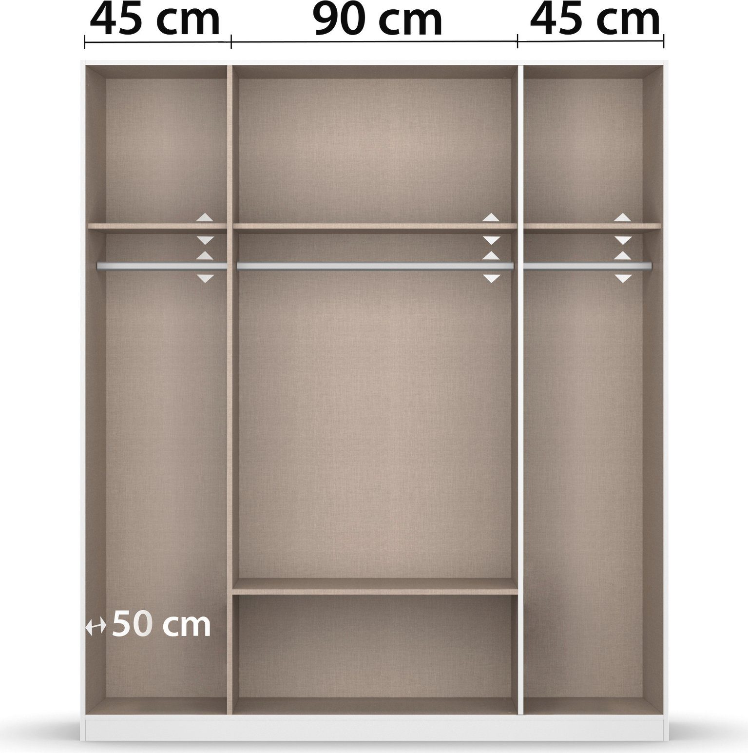 rauch Draaideurkast Kledingkast kast garderobe waskast BARI met spiegel met lades in het midden, moderne greep in grijs metallic made in germany