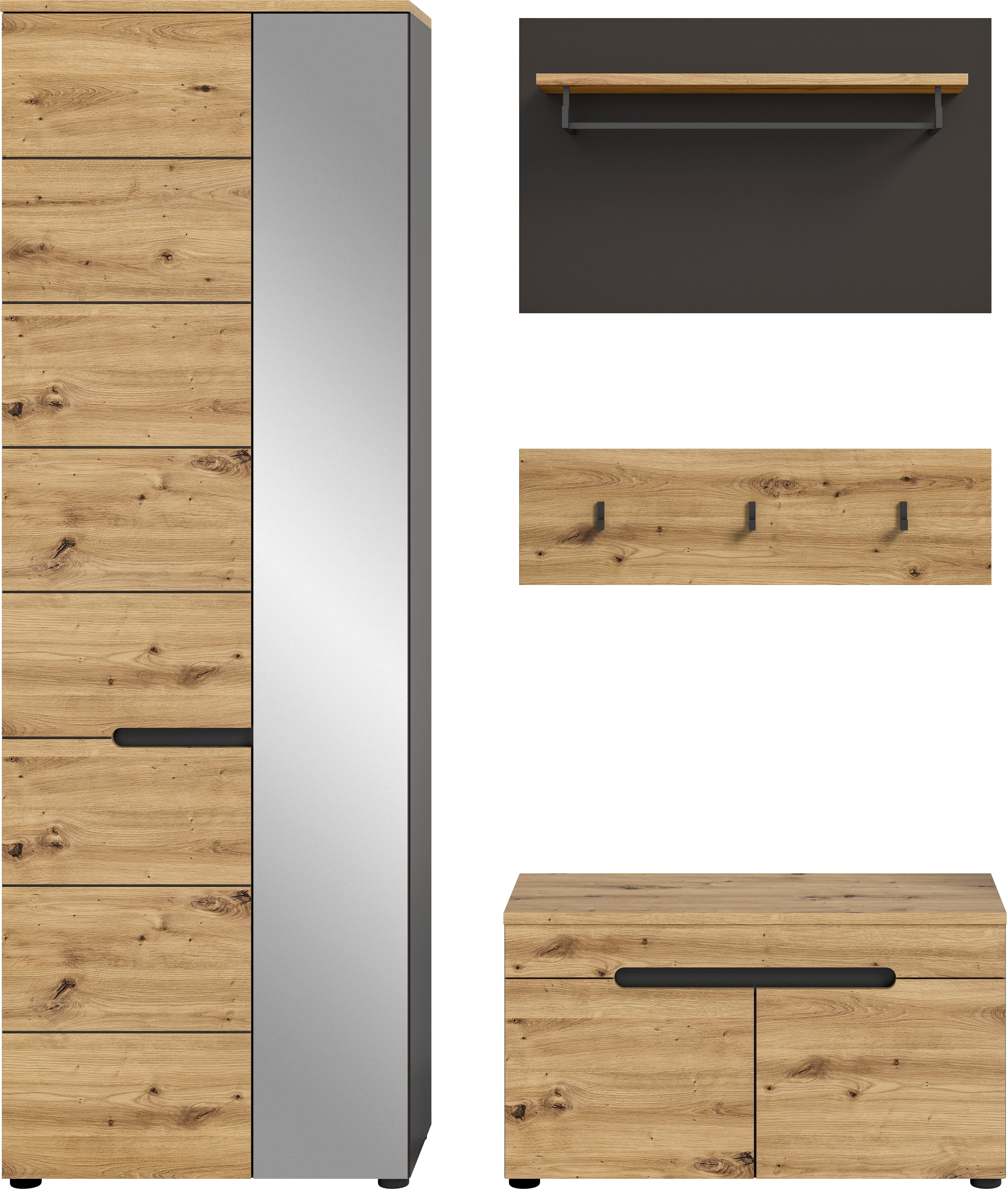 INOSIGN Halmeubelset Garderobekombinatie Rehat, Breedte 160cm, in Basaltgrijs/Artisan Eik Halmeubelen, gangmeubelen, combinatie, hal, garderobe, garderobemeubelen (3 stuks)