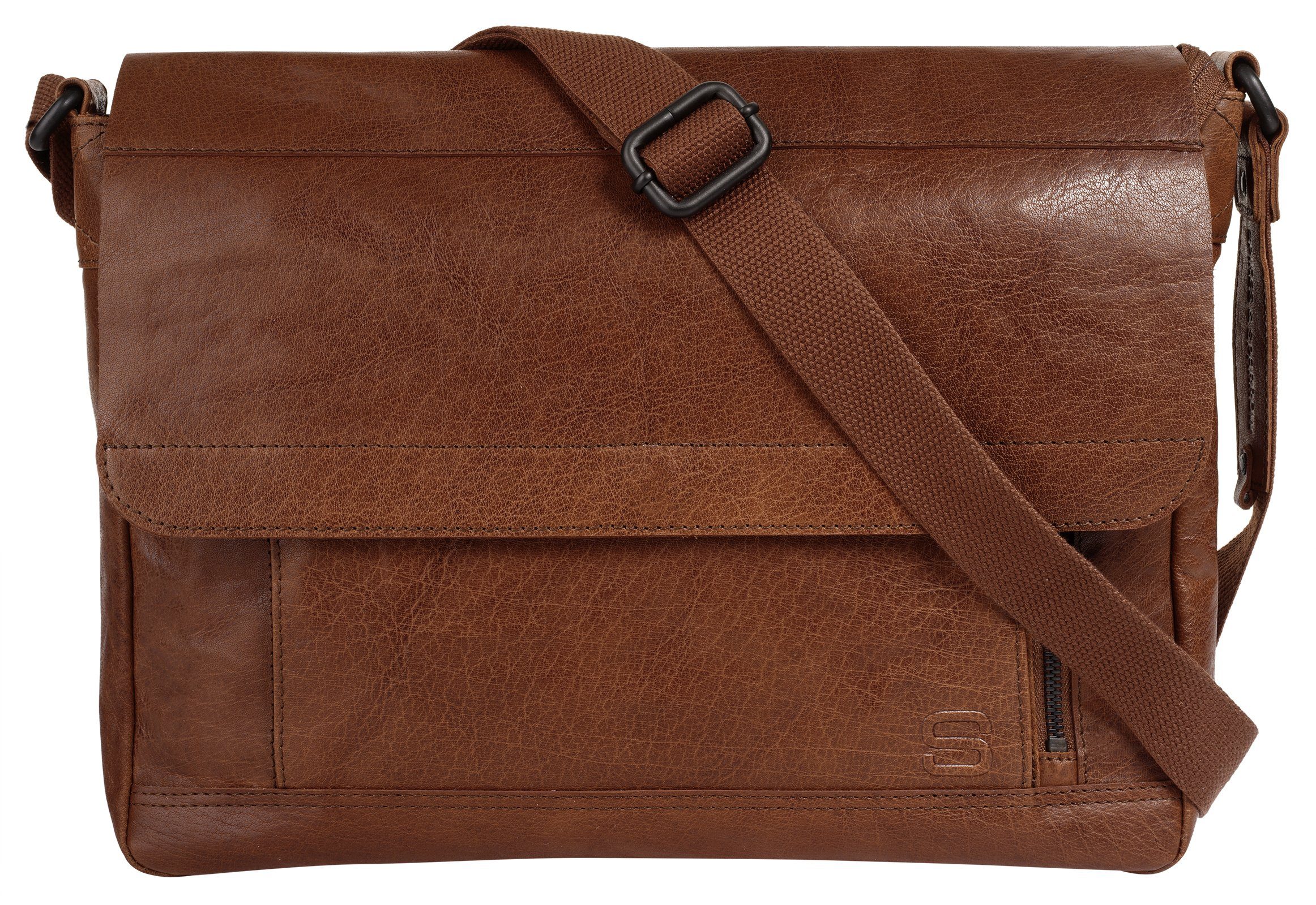 Spikes & Sparrow Messenger Bag echt leder unisex schoudertassen bruin