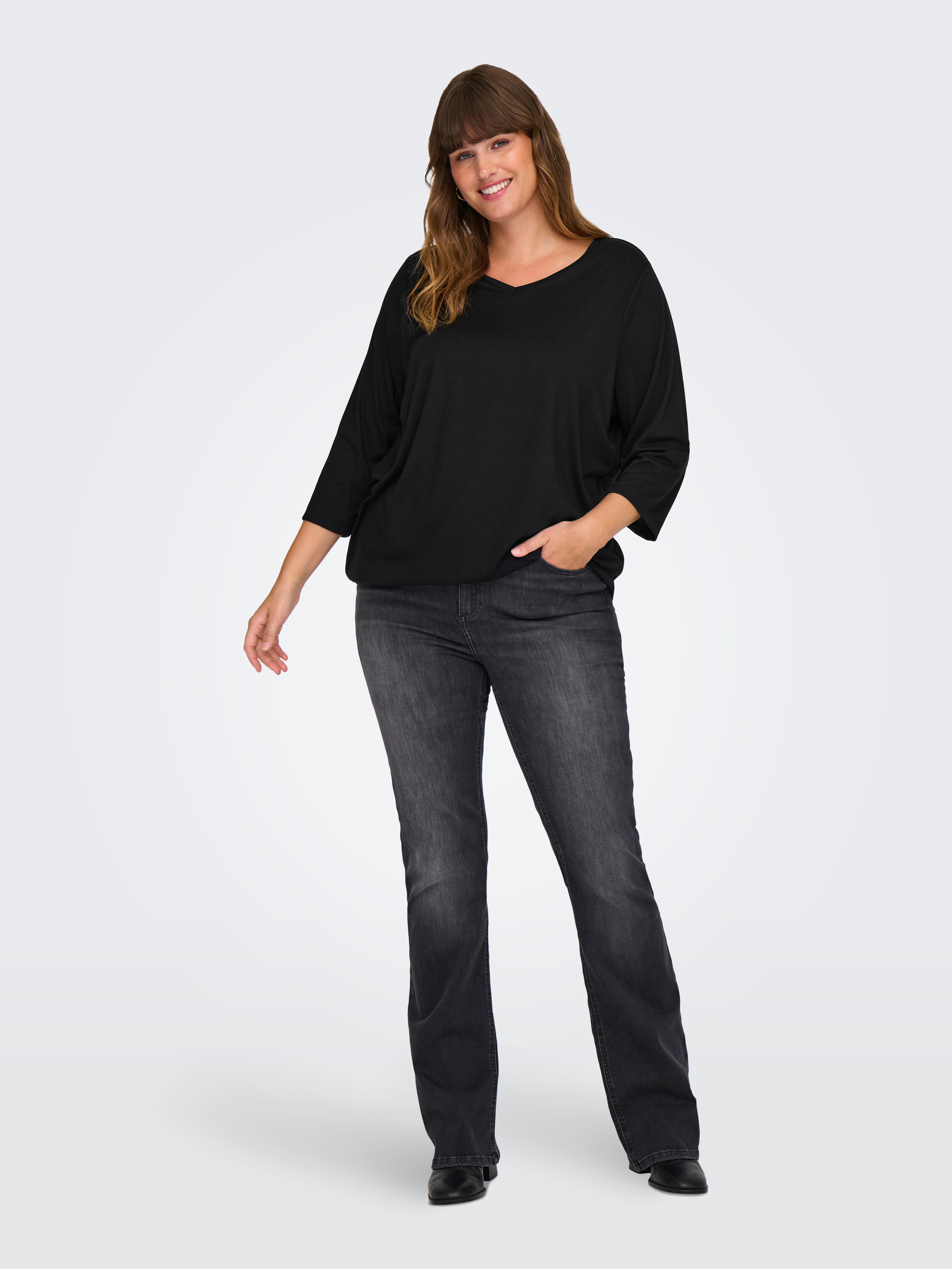 ONLY CARMAKOMA Shirt met 3 4 mouwen CARCARLINNE V-NECK 3 4 TOP JRS BF