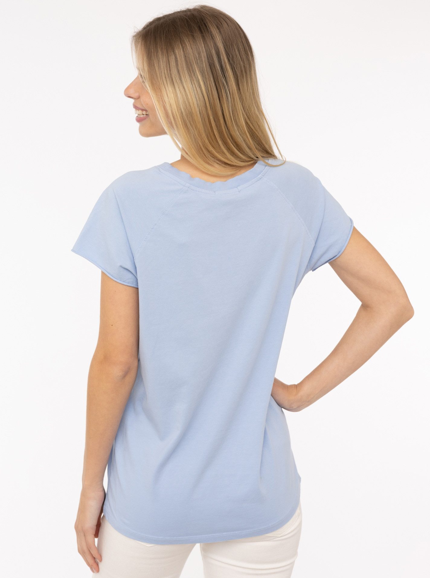 Zwillingsherz Shirt met korte mouwen Oversized shirt met stempeldruk "Positive Mind" met v-halslijn en stempeldruk, licht oversized gesneden