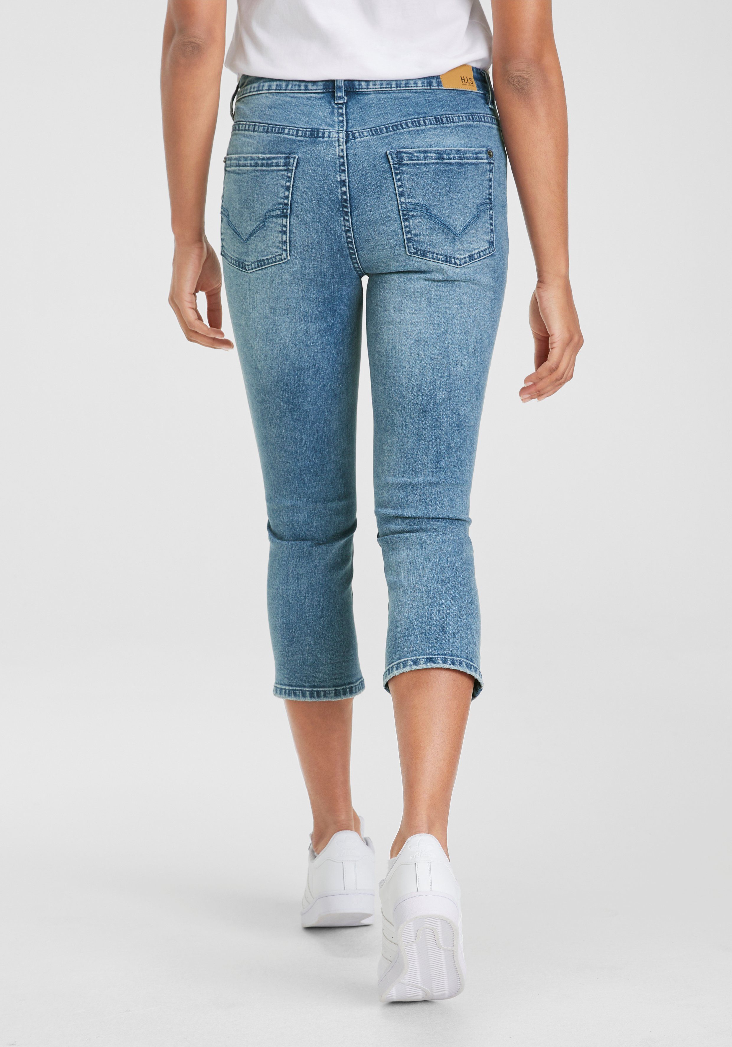H.I.S Capri jeans smalle broekpasvorm opgerolde pijpafsluitingen hoge taille