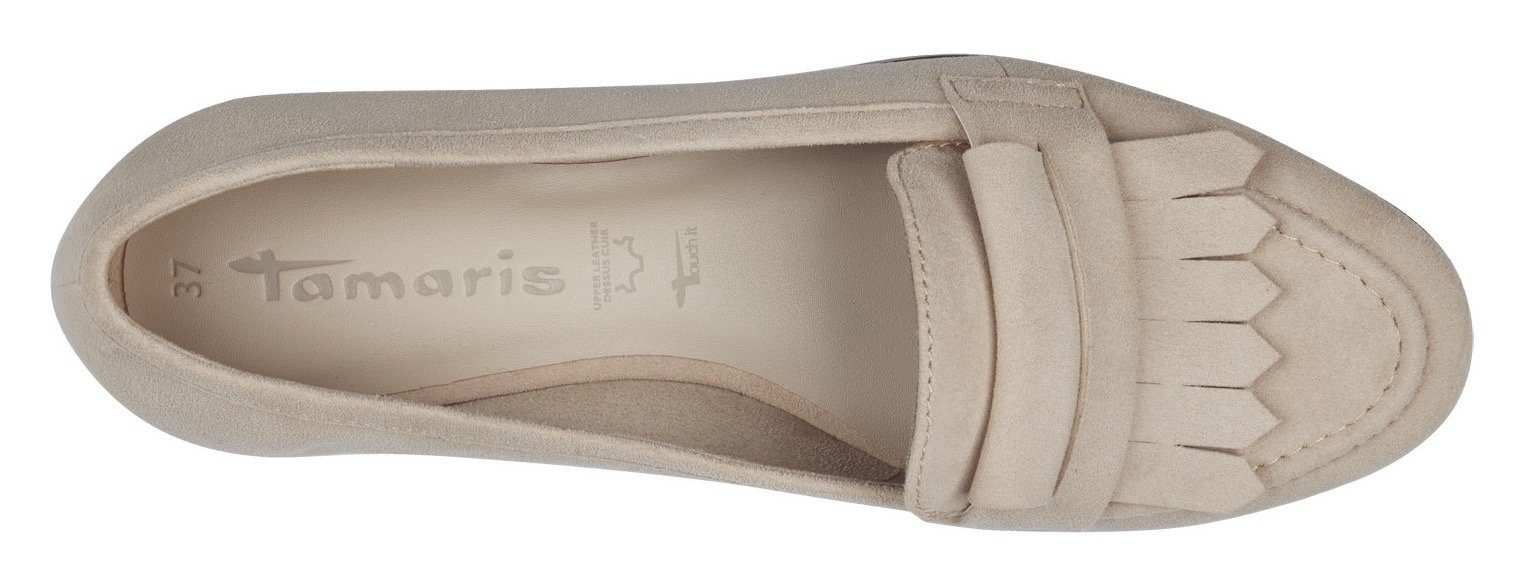 Tamaris Loafers slipper, business schoen met modieuze tassel, smalle vorm