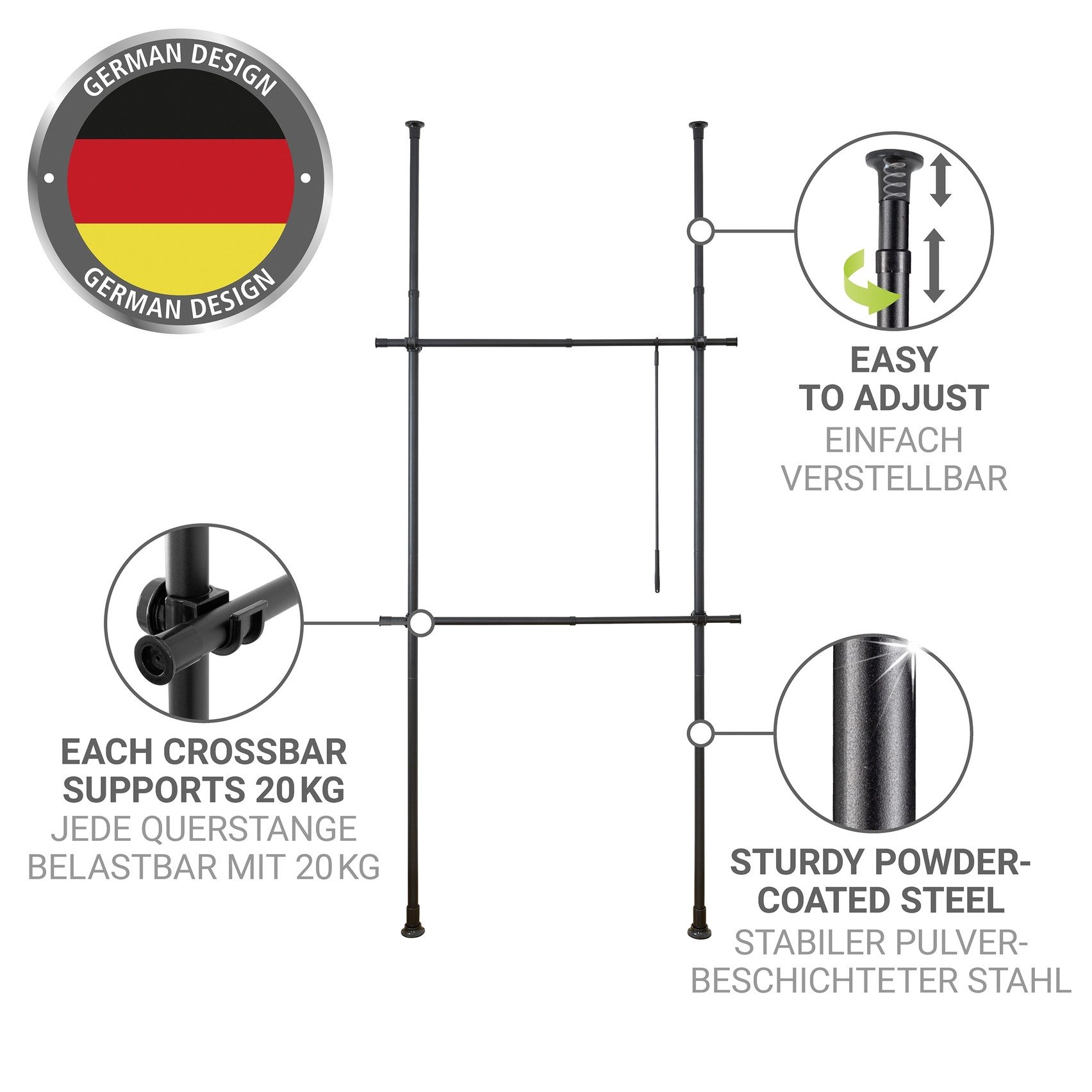 WENKO Telescooprek Model Herkules Basic verstelbare breedte 75-120 cm, h. 165-300 cm - zonder boren & schroeven
