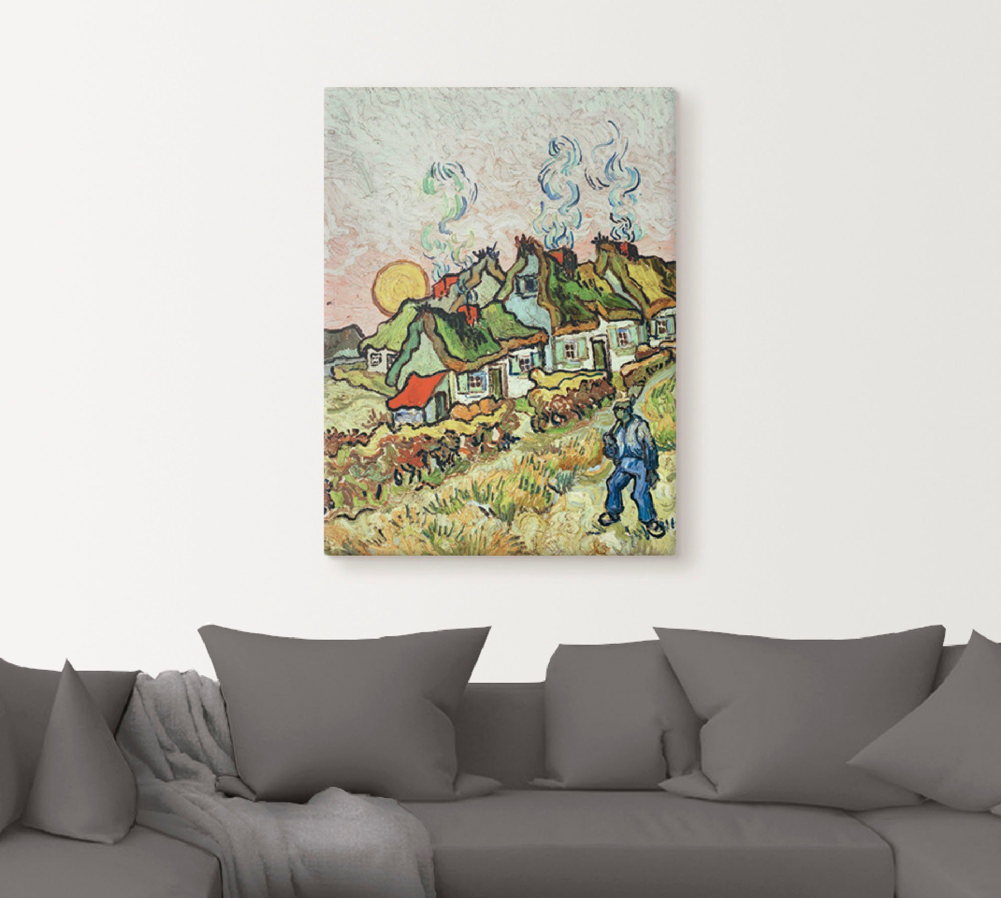 Artland Artprint op linnen Boeren huizen bij zonsondergang
