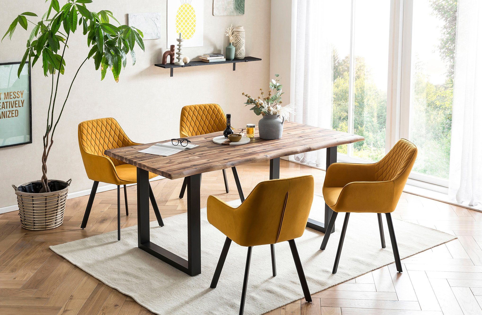 SalesFever Stoel met armleuningen met ruitstiksel (set, 2 stuks)