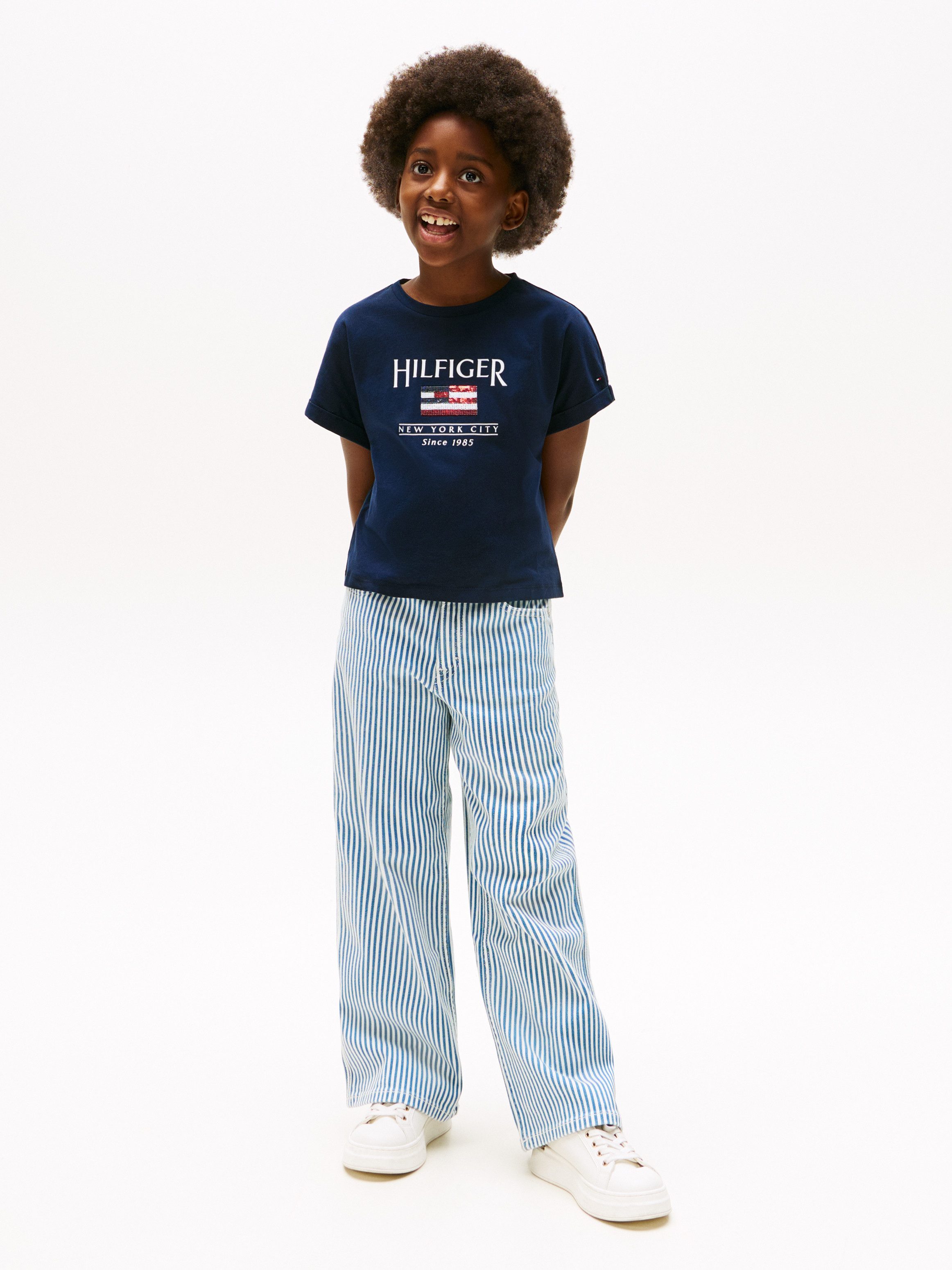 Tommy Hilfiger Shirt met korte mouwen HILFIGER SEQUINS FLAG TEE SS met pailletten, met logo-print