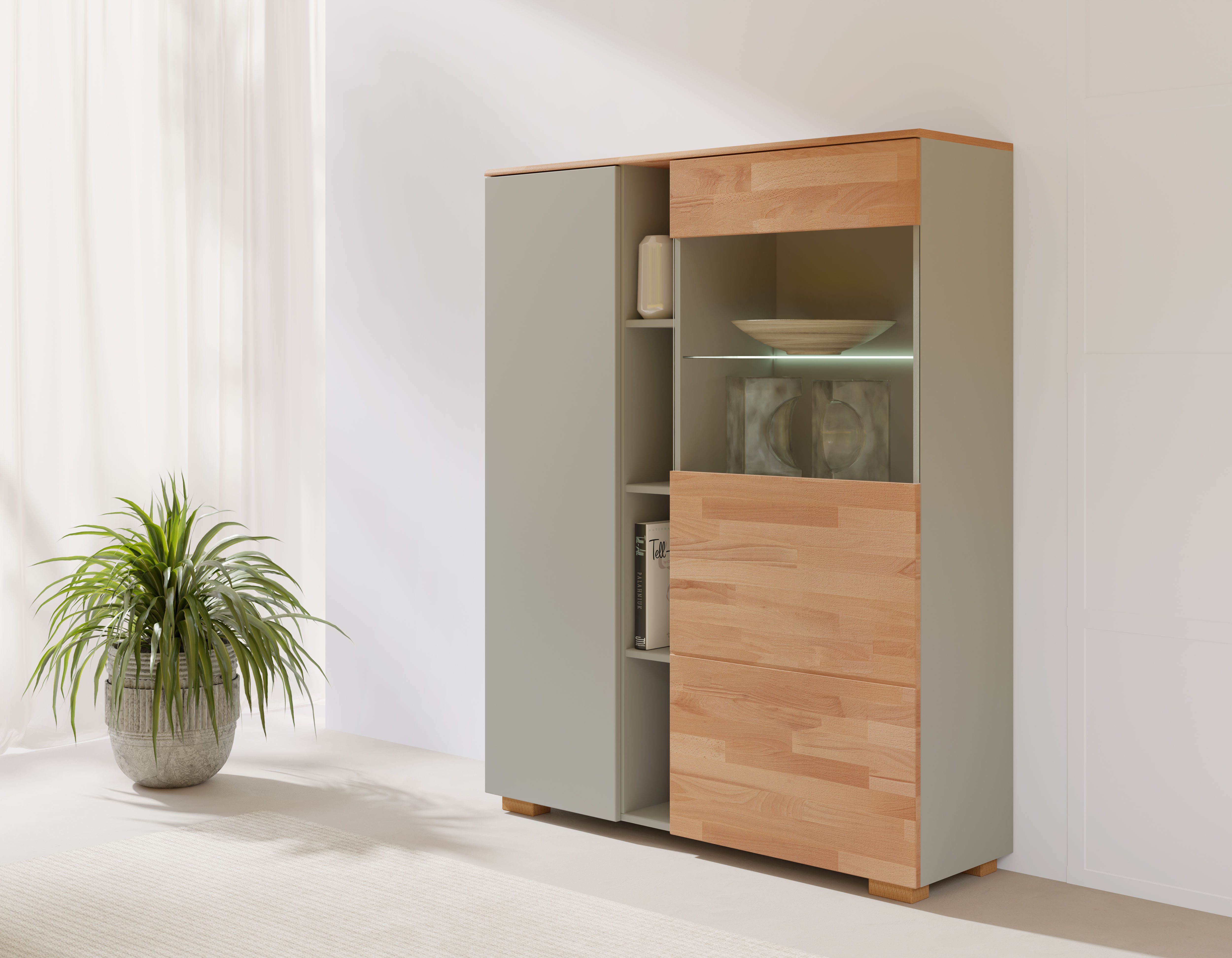 Home affaire Highboard Citra deels massief Hoogte 145 cm, moderne greeploze uitstraling met push-to-open functie