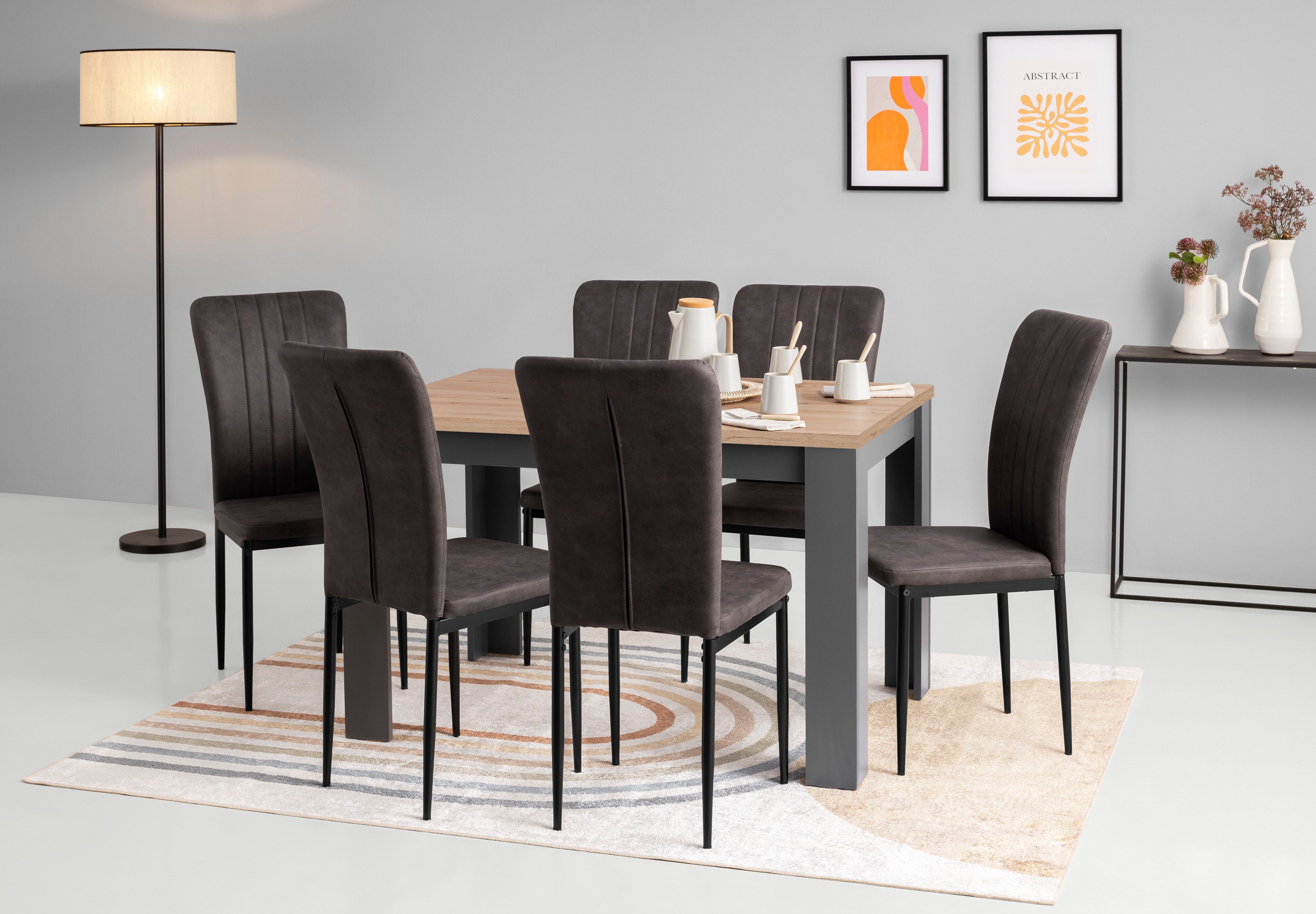 Home affaire Eethoek Bergamo 7-delig eettafelgroep met uitschuifbare tafel, verkrijgbaar in veel kleuren (set, 7-delig) eethoeken maat