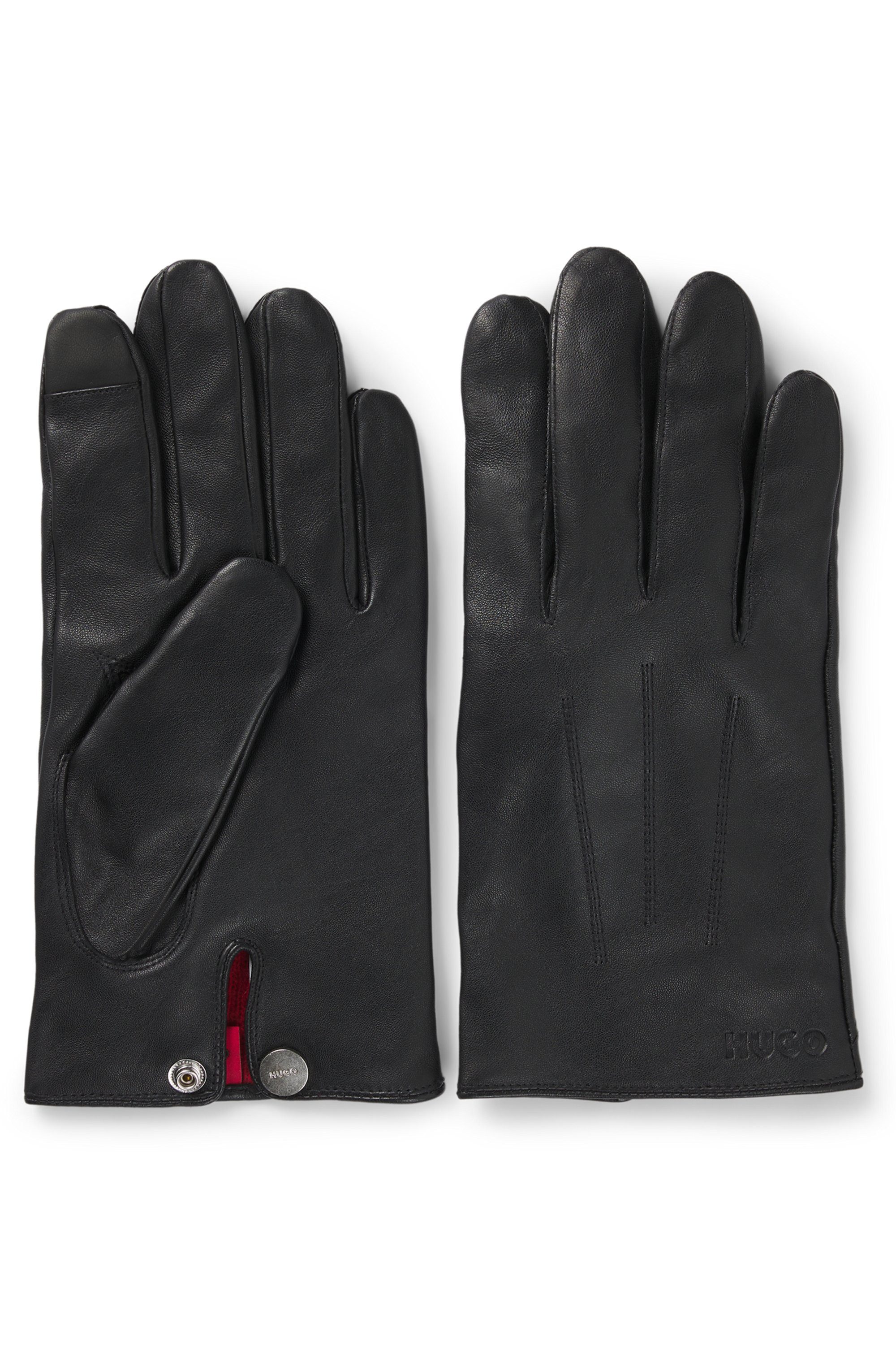 HUGO Leren handschoenen JAAN met logo op de knop