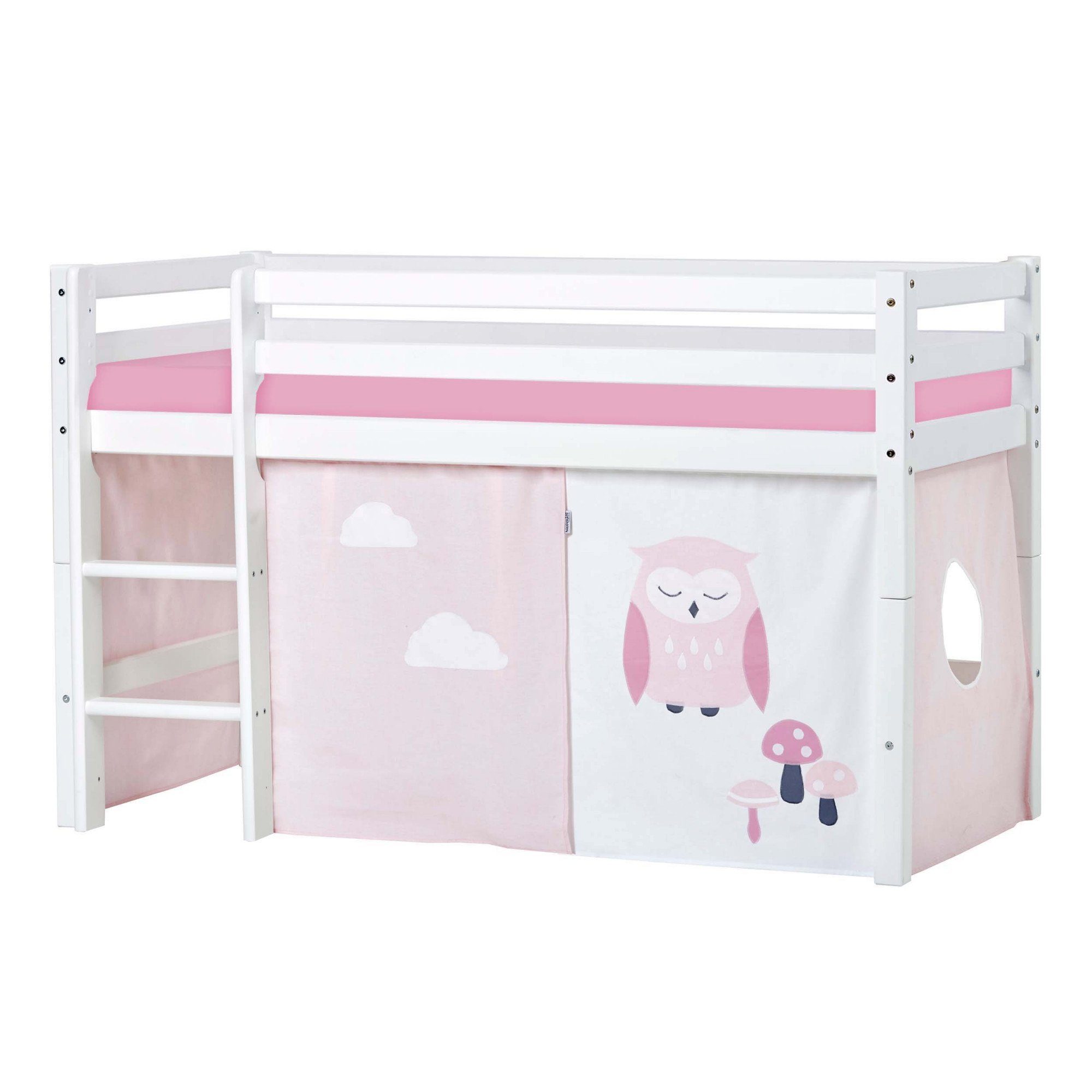 Hoppekids Hoogslaper ECO Dream, kinderbed, speelbed, halfhoog bed van massief hout hoogslapers maat 81 cm x 168 cm x 105 cm roze