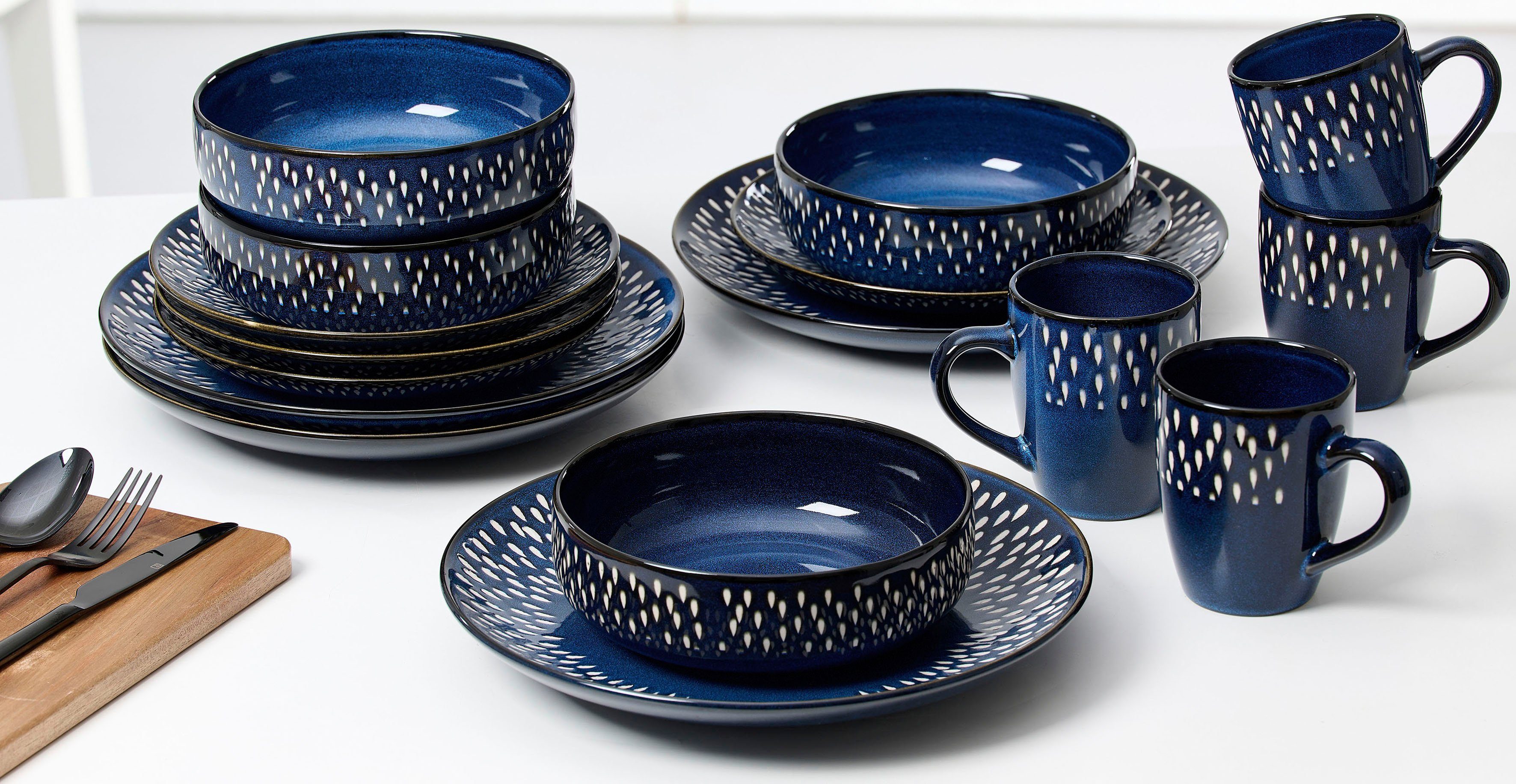 Ritzenhoff & Breker Combi-servies Lagune Servies, reactieve glazuur, elk stuk is uniek (set, 16-delig)
