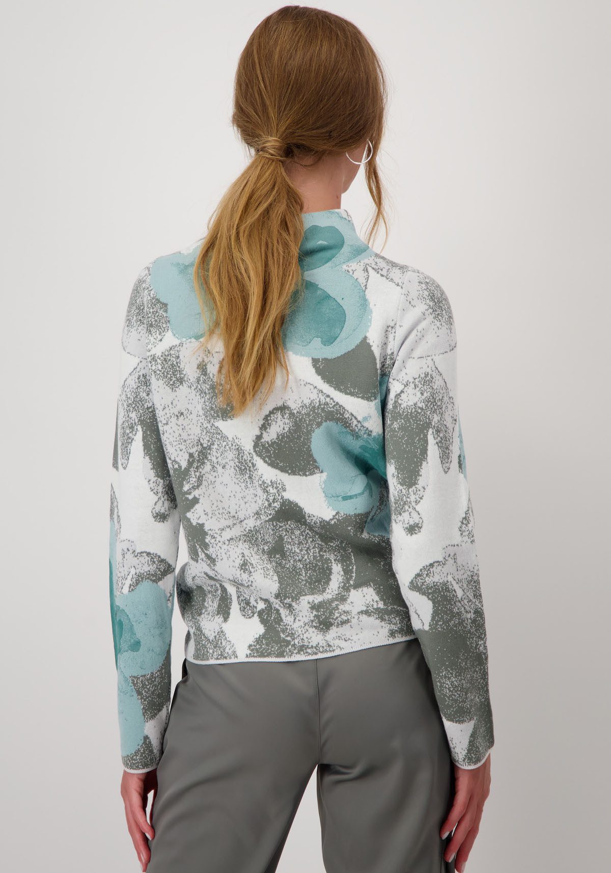 Monari Gebreide trui Pullover jacquard bloem met all-over bloemmotief