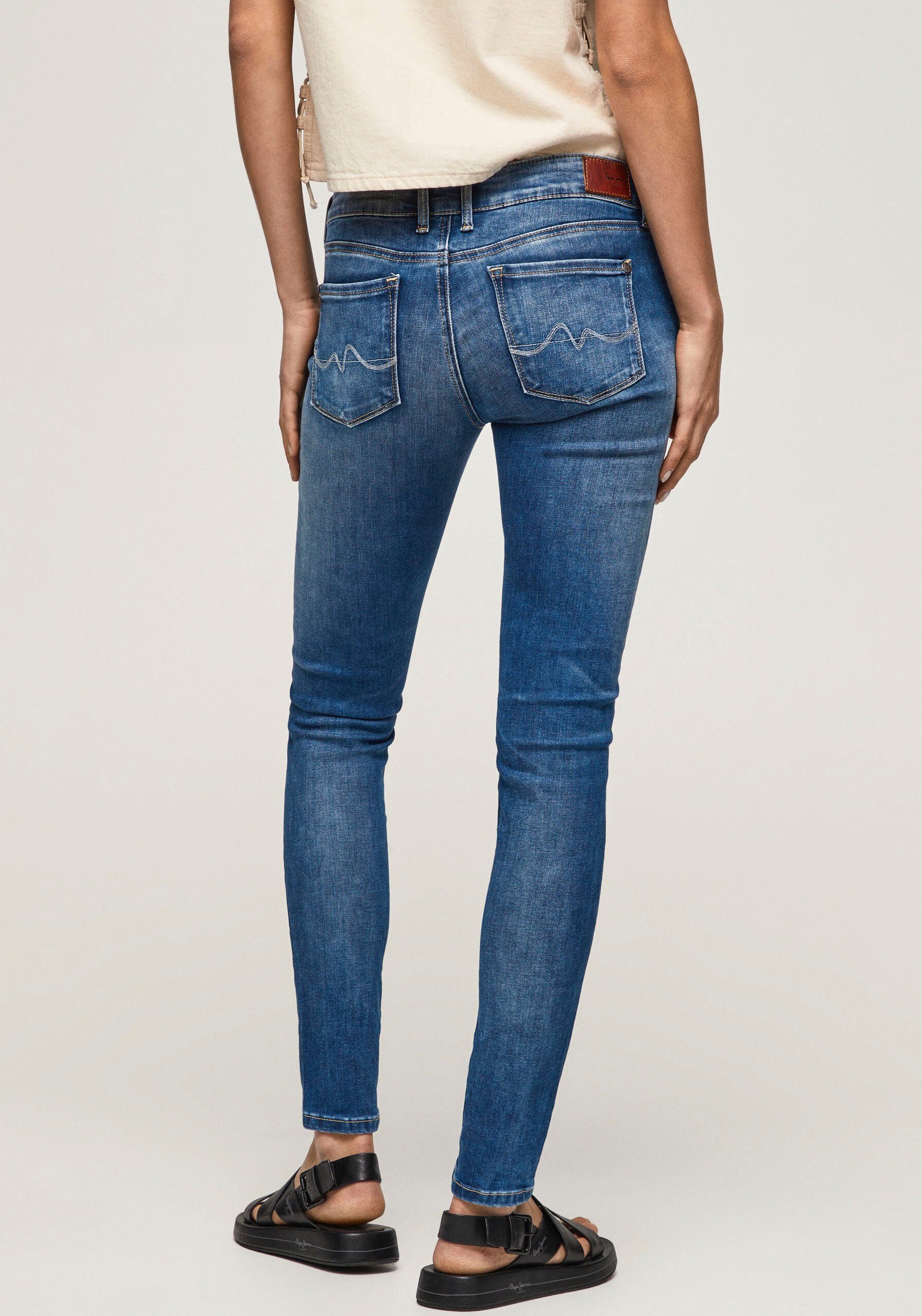 Pepe Jeans Skinny fit jeans SOHO in 5-pocketsstijl met 1-knoop en stretchaandeel