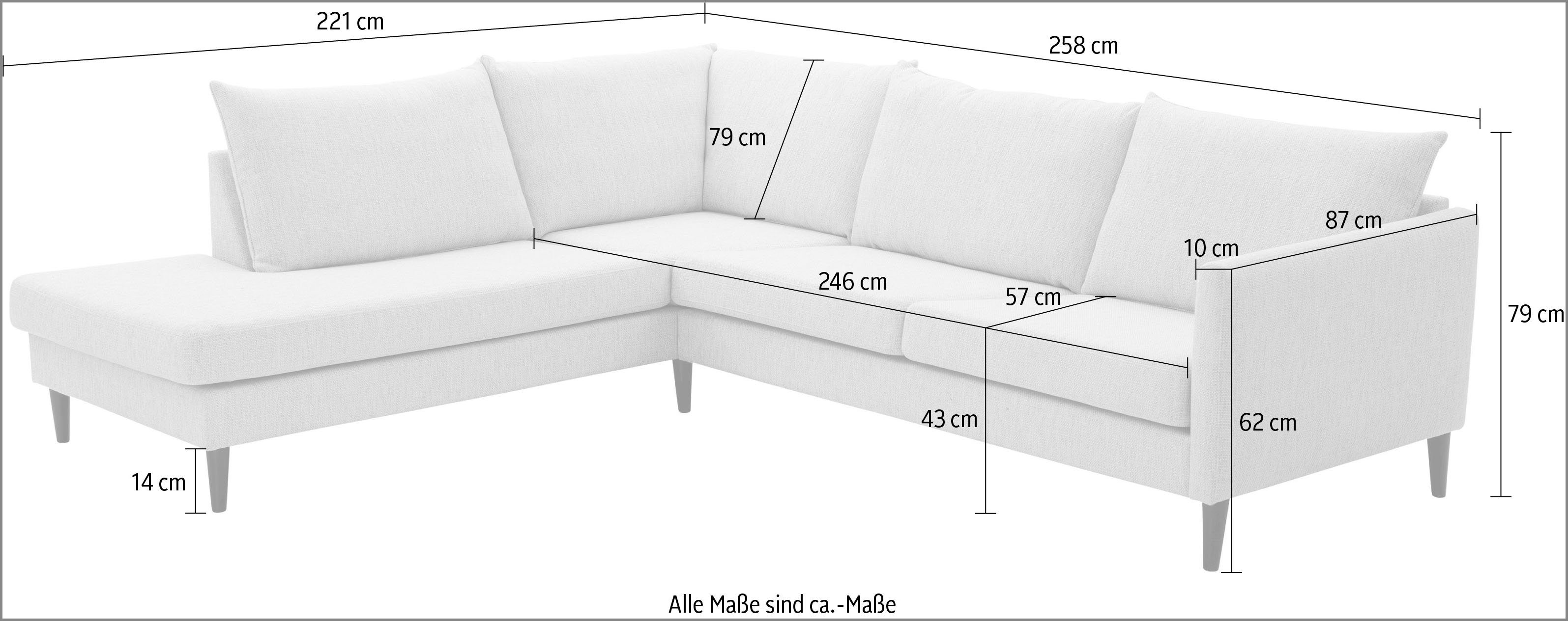 ATLANTIC home collection Hoekbank Rekvik L-vorm met golfvering, met massief houten poten